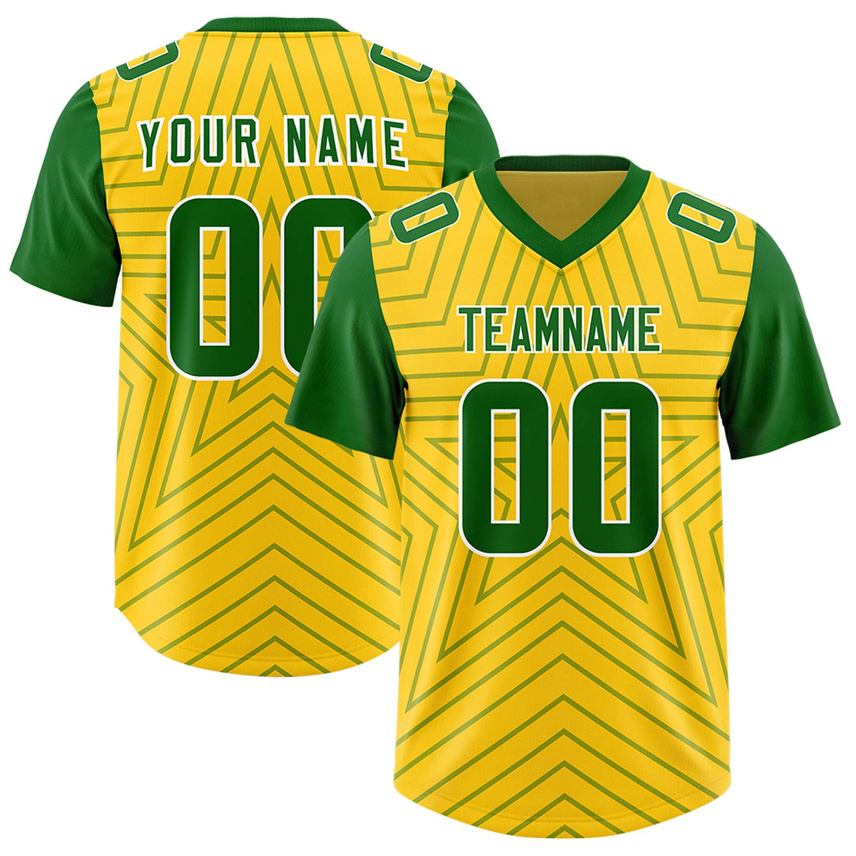 Custom Gold Kelly Green Personalized Star Pattern Raglan Sleeves Authentic Football Jersey