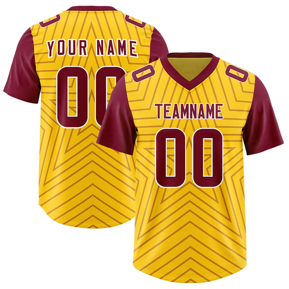 Custom Gold Cardinal Personalized Star Pattern Raglan Sleeves Authentic Football Jersey