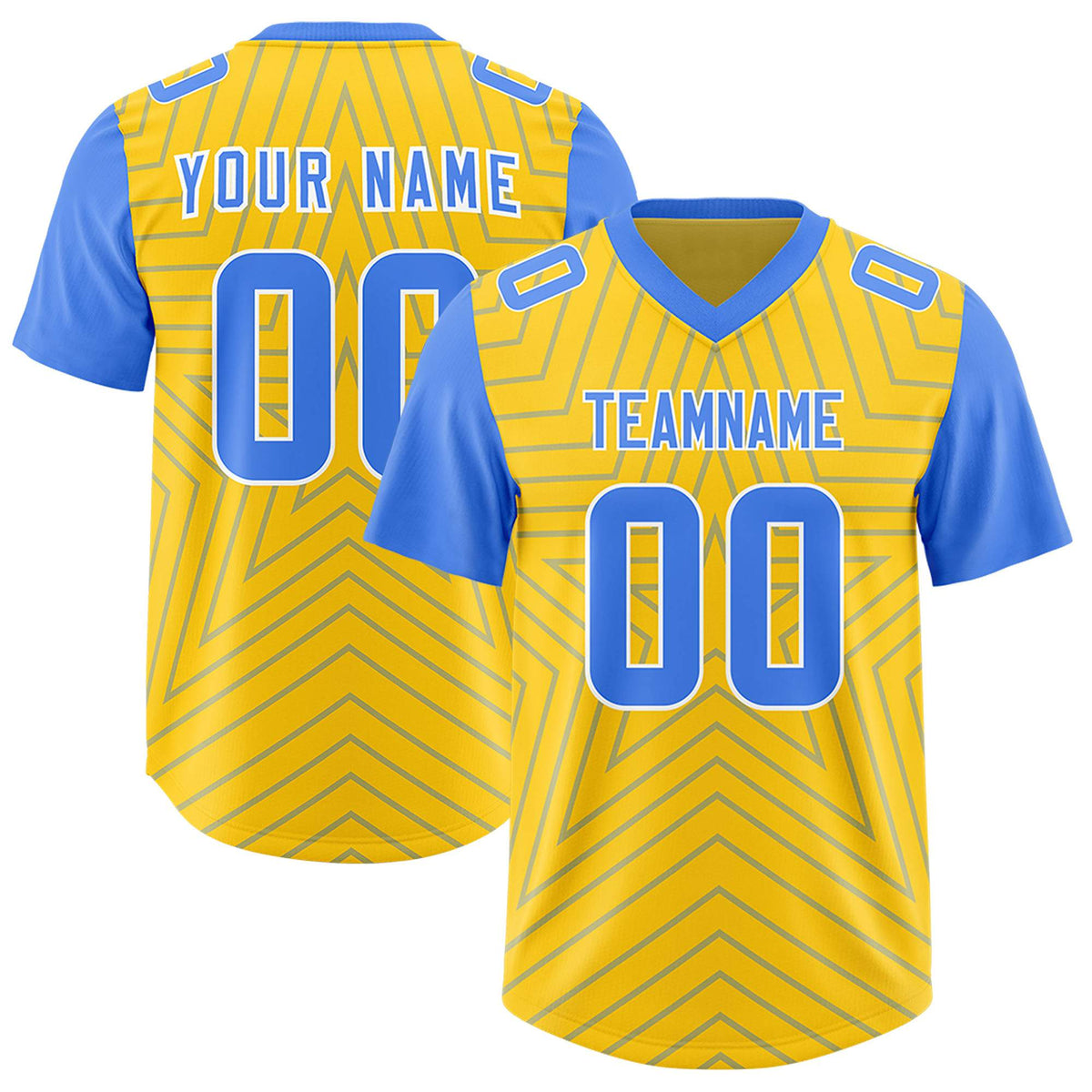 Custom Gold Powder Blue Personalized Star Pattern Raglan Sleeves Authentic Football Jersey