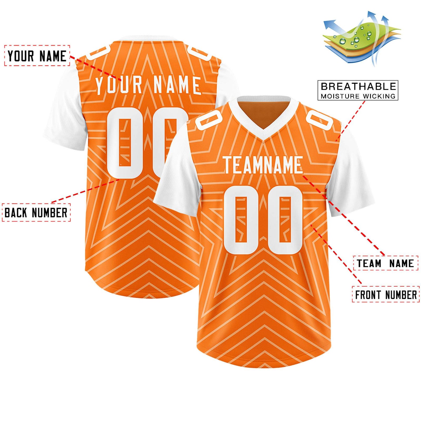 Custom Orange White Personalized Star Pattern Raglan Sleeves Authentic Football Jersey