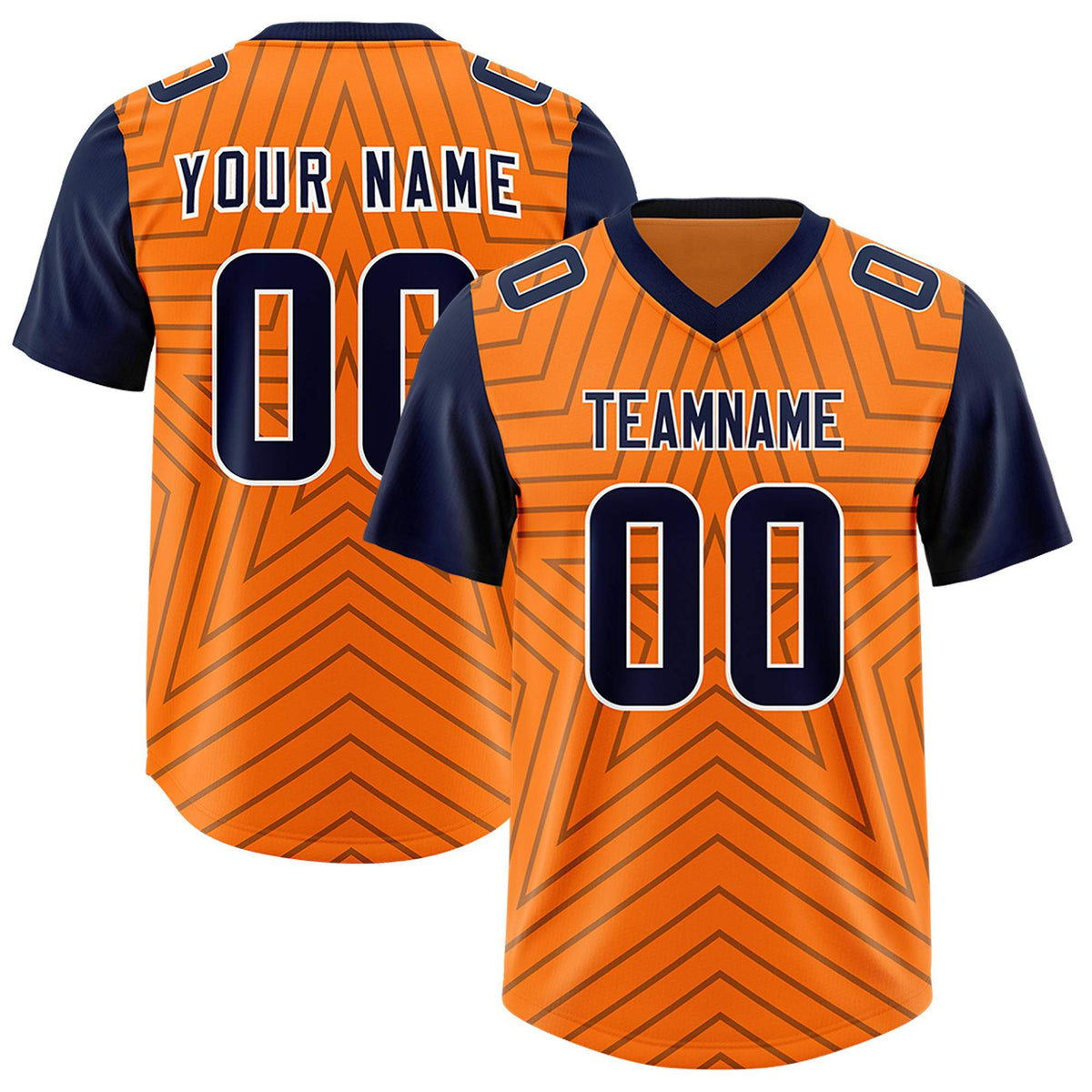 Custom Orange Navy Personalized Star Pattern Raglan Sleeves Authentic Football Jersey