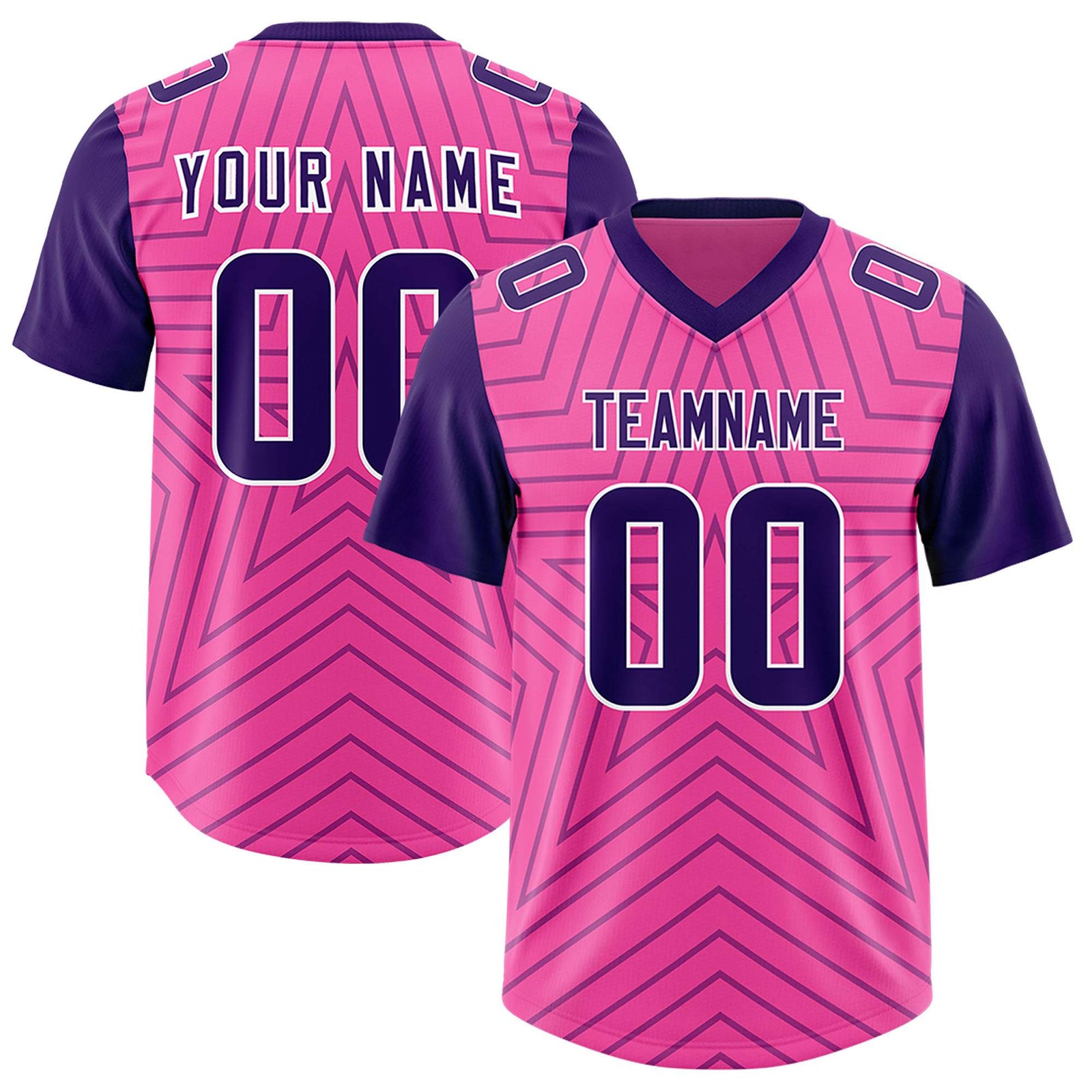 Custom Pink Purple Personalized Star Pattern Raglan Sleeves Authentic Football Jersey