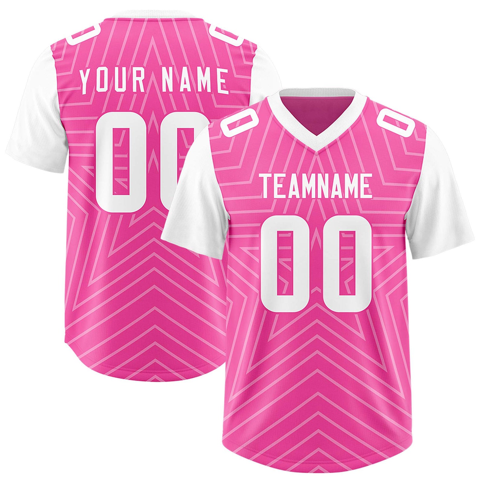 Custom Pink White Personalized Star Pattern Raglan Sleeves Authentic Football Jersey