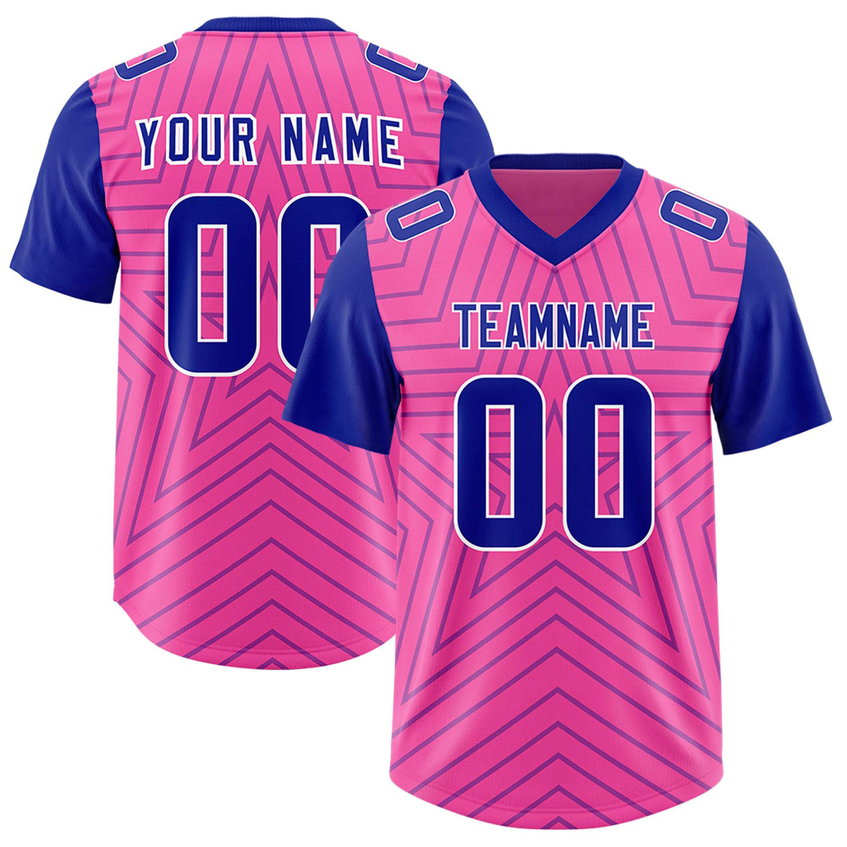 Custom Pink Royal Personalized Star Pattern Raglan Sleeves Authentic Football Jersey