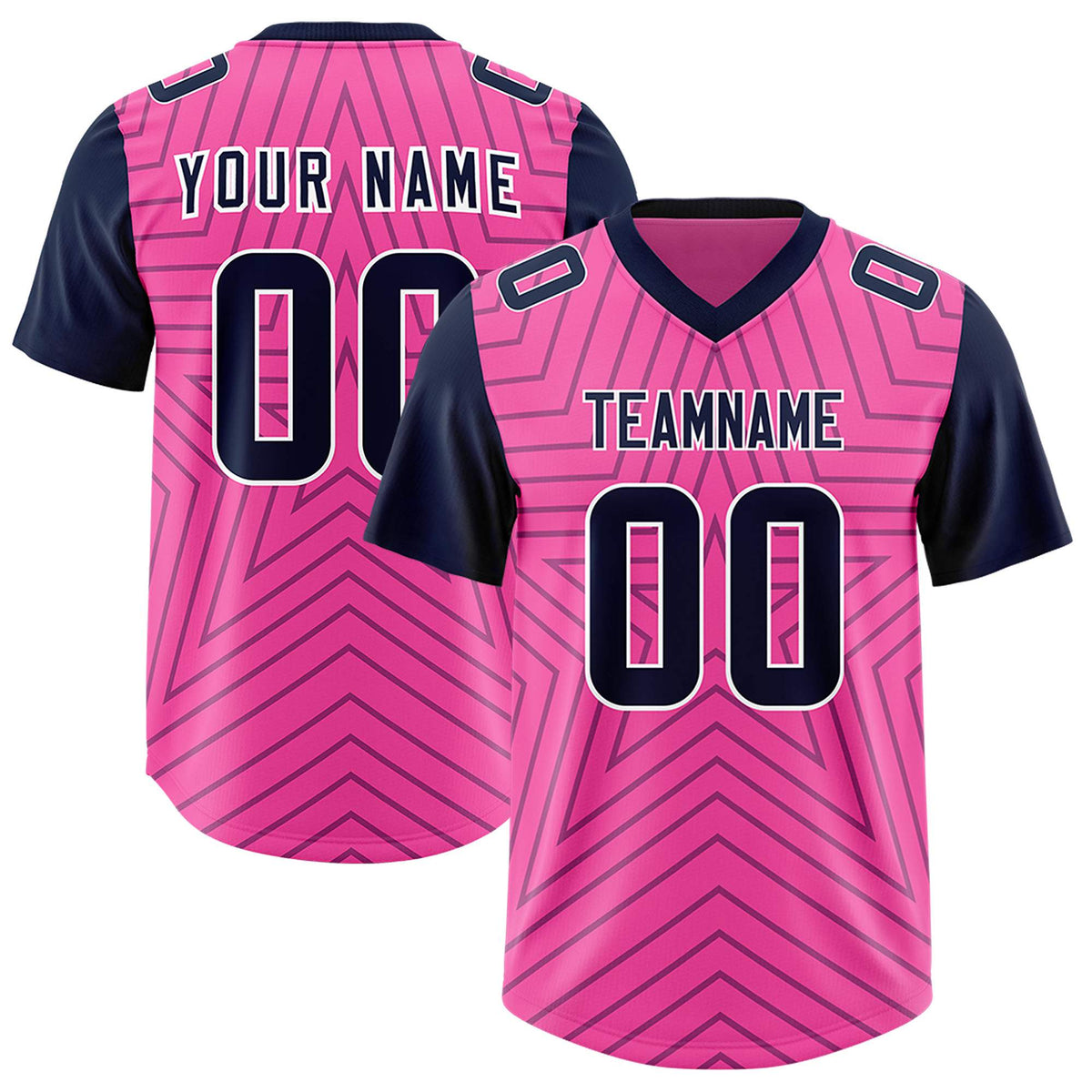 Custom Pink Navy Personalized Star Pattern Raglan Sleeves Authentic Football Jersey