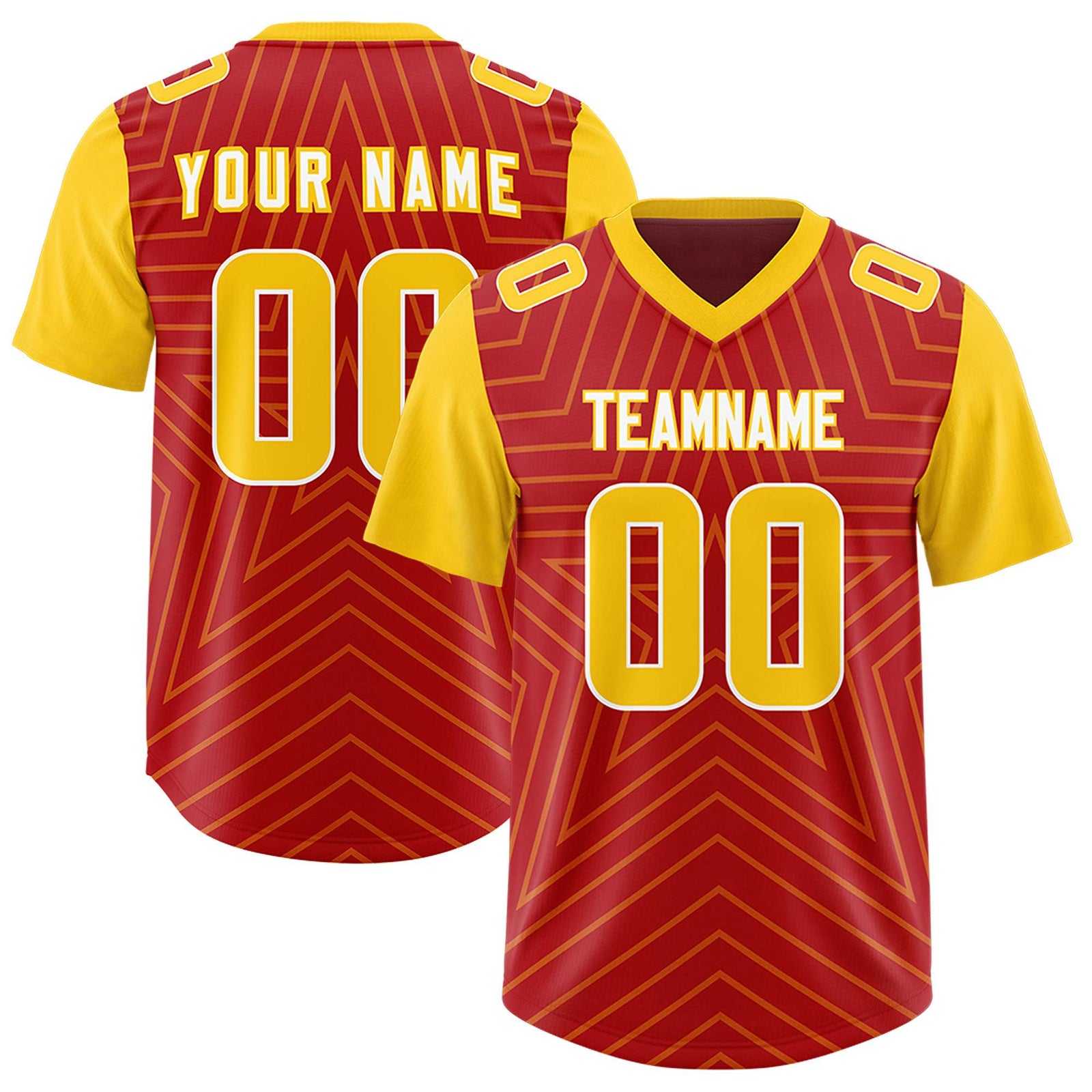 Custom Red Gold Personalized Star Pattern Raglan Sleeves Authentic Football Jersey