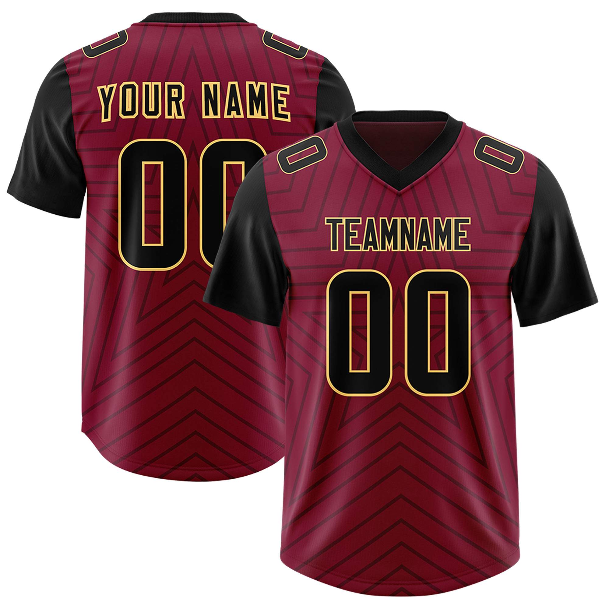 Custom Cardinal Black Personalized Star Pattern Raglan Sleeves Authentic Football Jersey