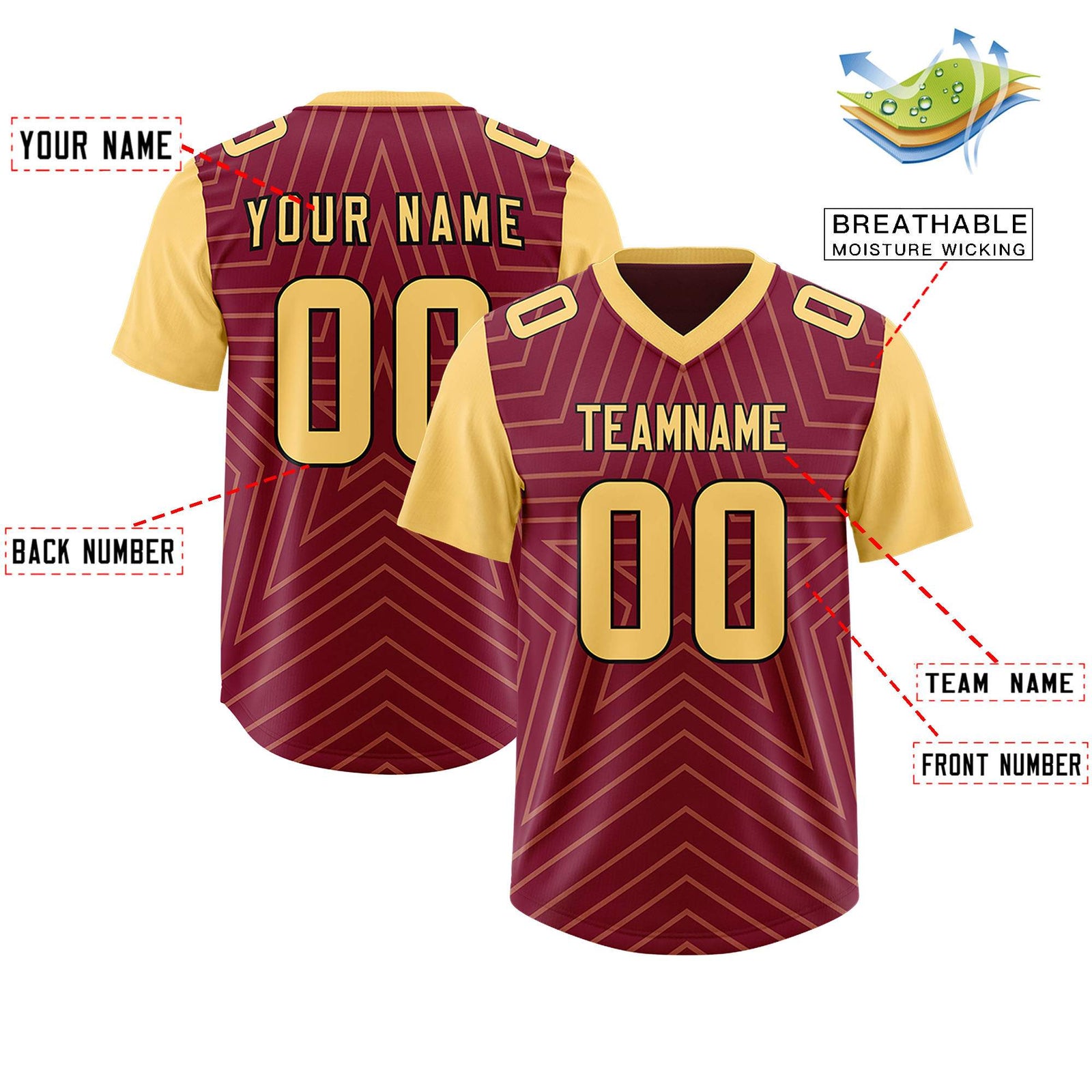 Custom Cardinal Khaki Personalized Star Pattern Raglan Sleeves Authentic Football Jersey