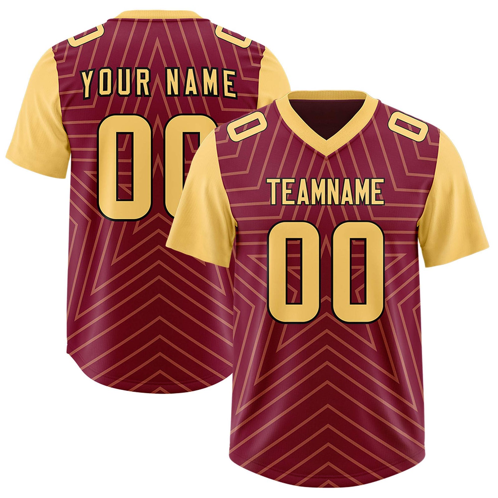 Custom Cardinal Khaki Personalized Star Pattern Raglan Sleeves Authentic Football Jersey