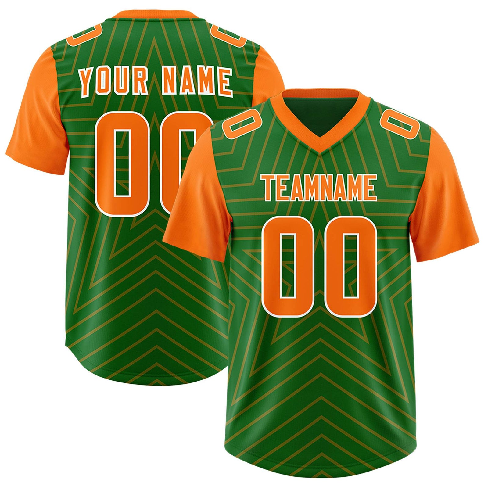 Custom Kelly Green Orange Personalized Star Pattern Raglan Sleeves Authentic Football Jersey
