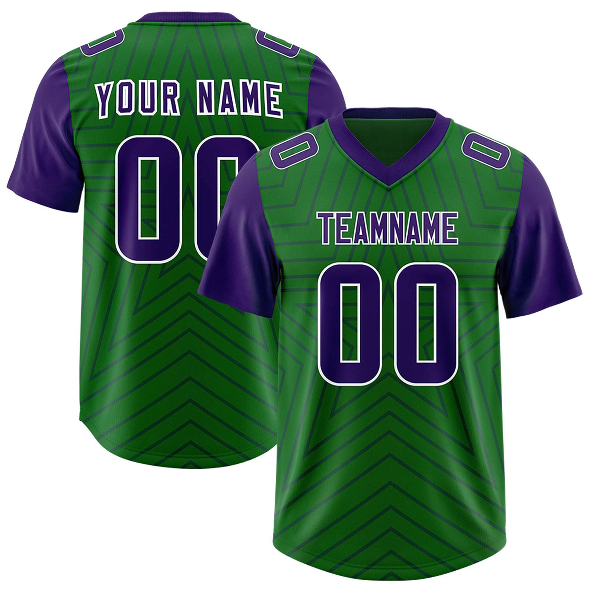 Custom Kelly Green Purple Personalized Star Pattern Raglan Sleeves Authentic Football Jersey