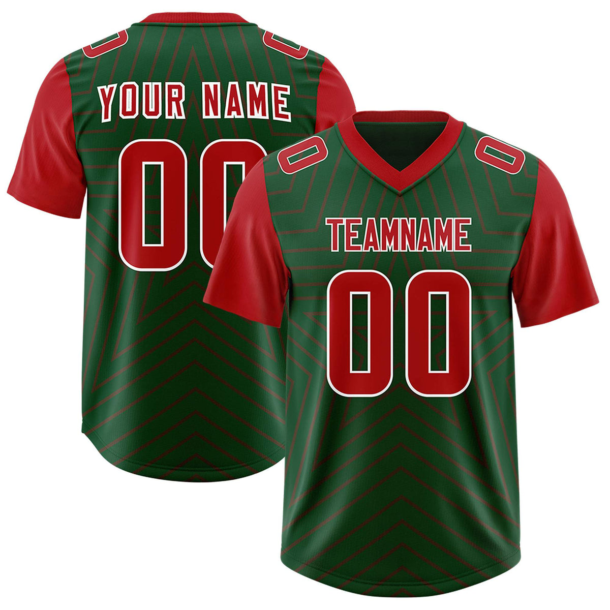 Custom Green Red Personalized Star Pattern Raglan Sleeves Authentic Football Jersey