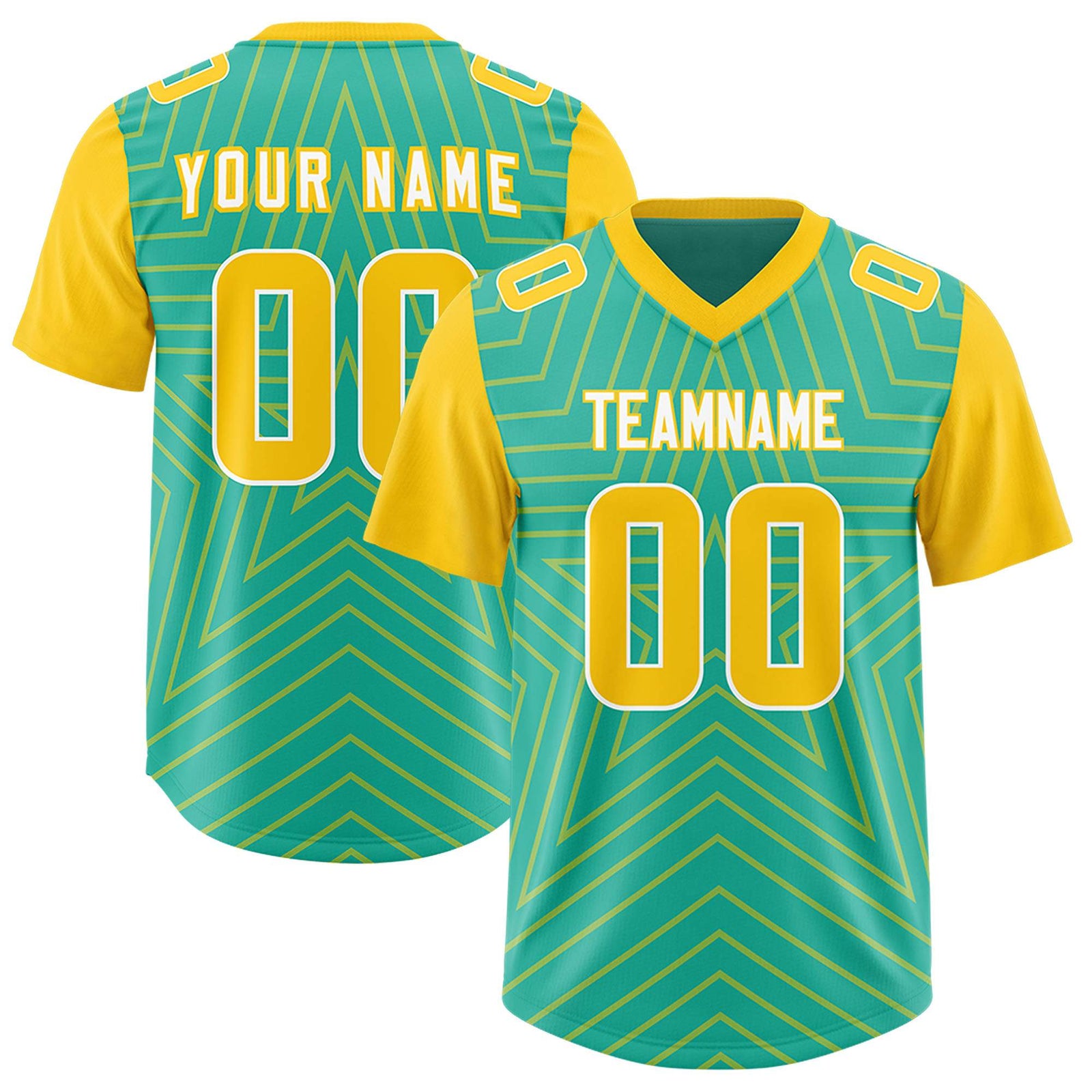 Custom Bright Green Gold Personalized Star Pattern Raglan Sleeves Authentic Football Jersey