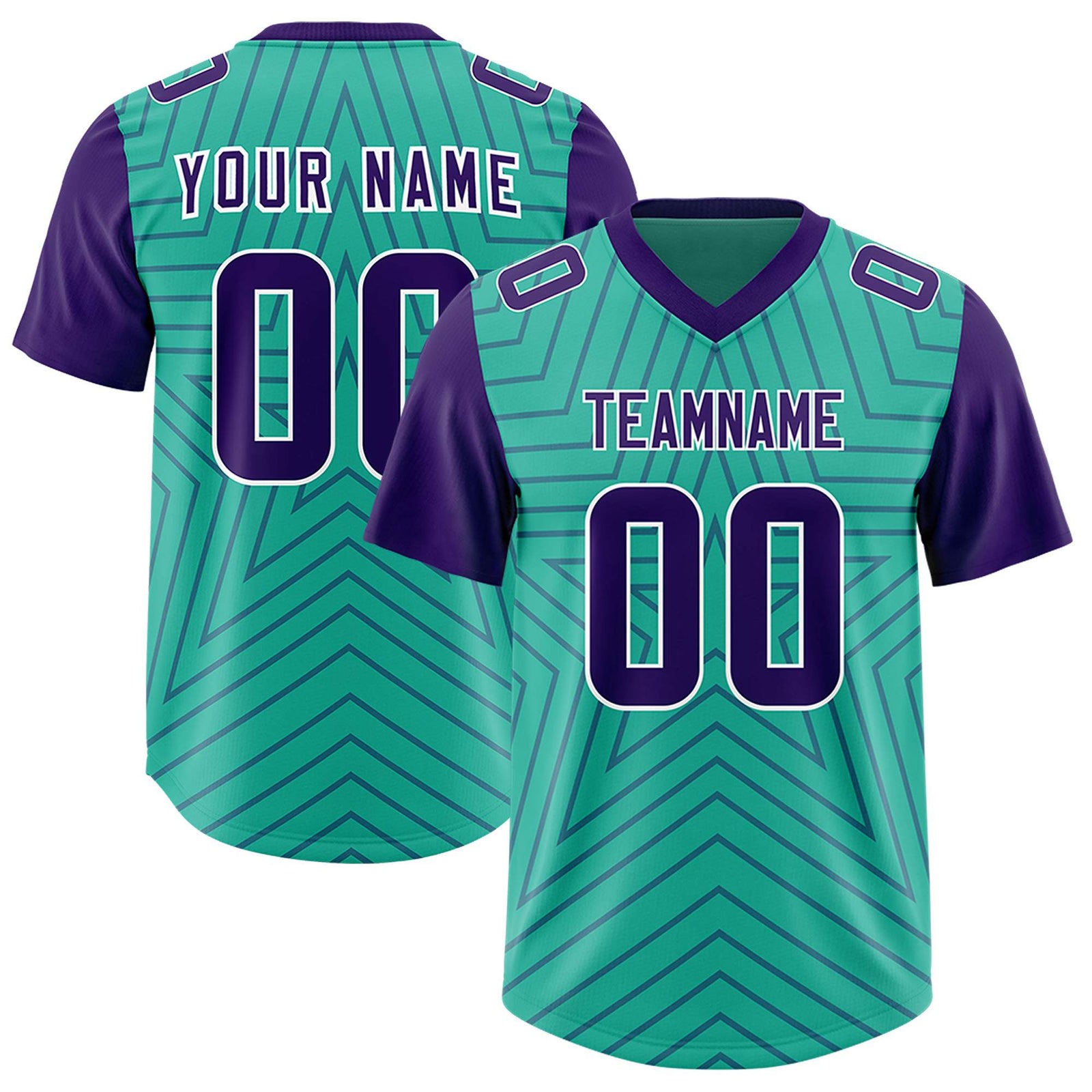 Custom Bright Green Purple Personalized Star Pattern Raglan Sleeves Authentic Football Jersey