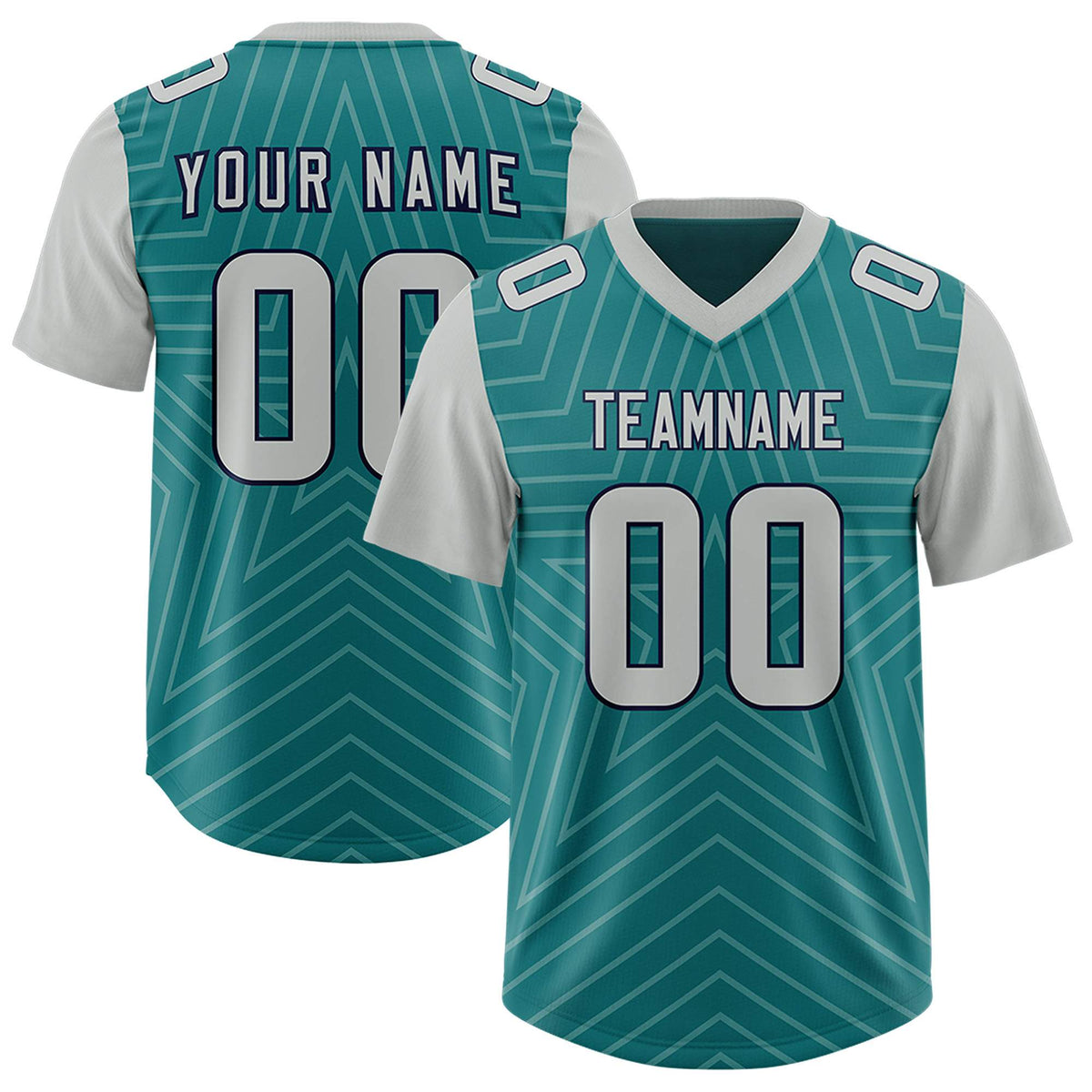 Custom Aqua Gray Personalized Star Pattern Raglan Sleeves Authentic Football Jersey