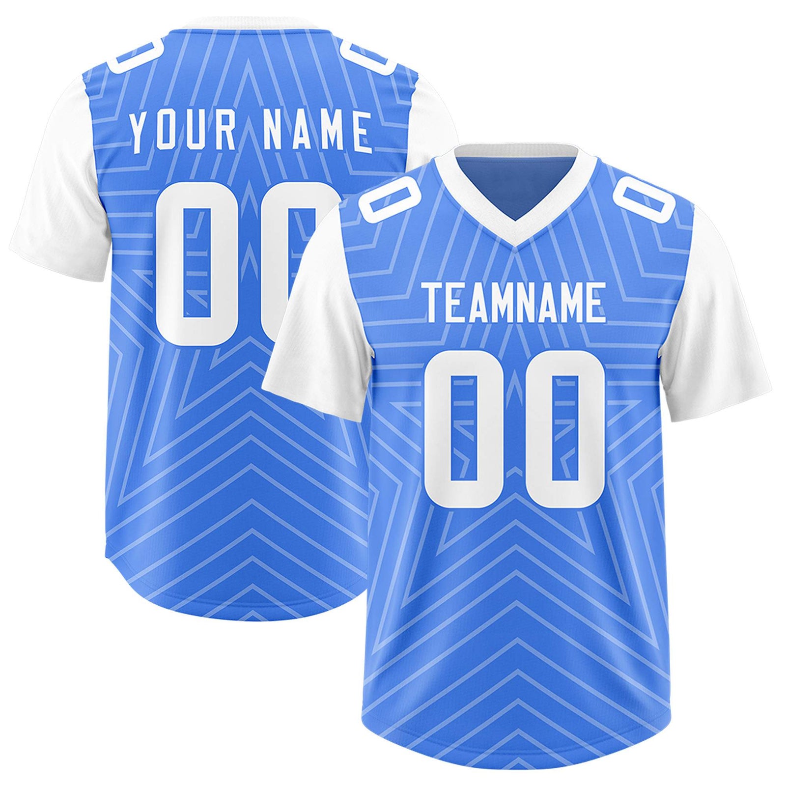 Custom Powder Blue White Personalized Star Pattern Raglan Sleeves Authentic Football Jersey