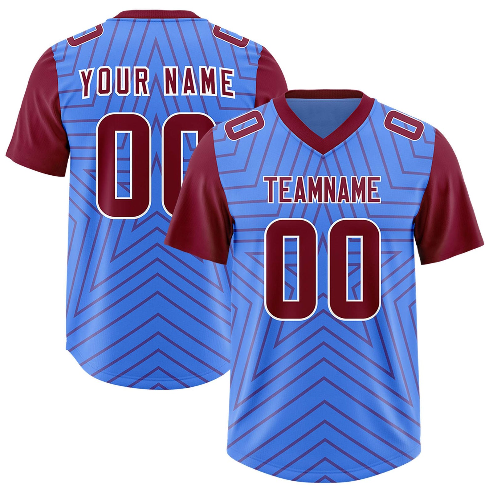 Custom Powder Blue Cardinal Personalized Star Pattern Raglan Sleeves Authentic Football Jersey