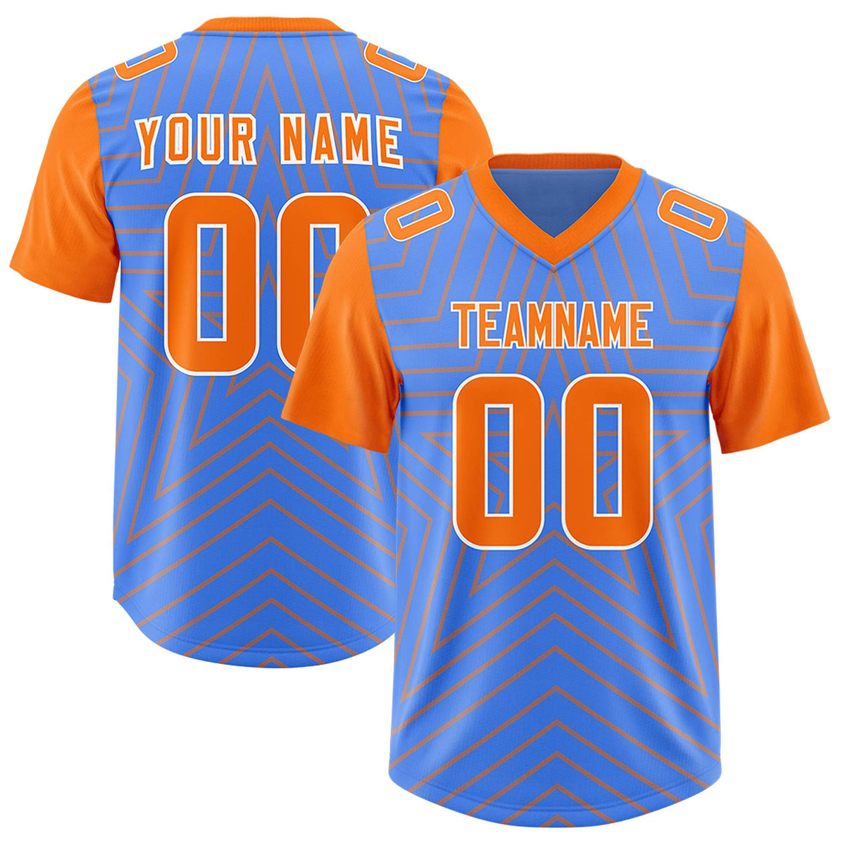 Custom Powder Blue Orange Personalized Star Pattern Raglan Sleeves Authentic Football Jersey