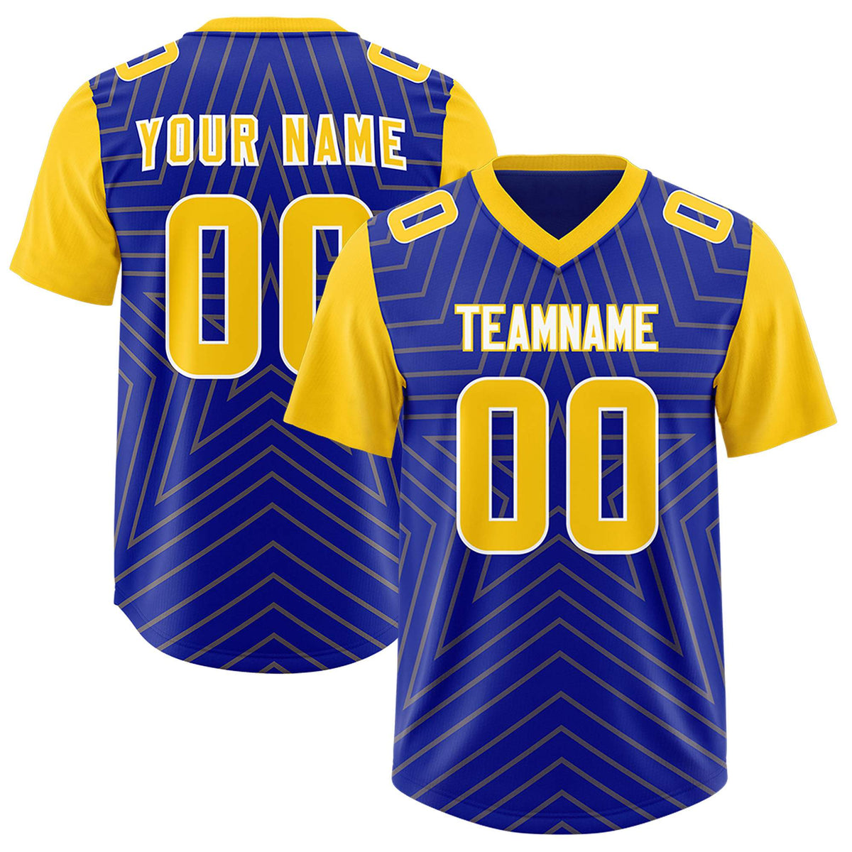 Custom Royal Gold Personalized Star Pattern Raglan Sleeves Authentic Football Jersey