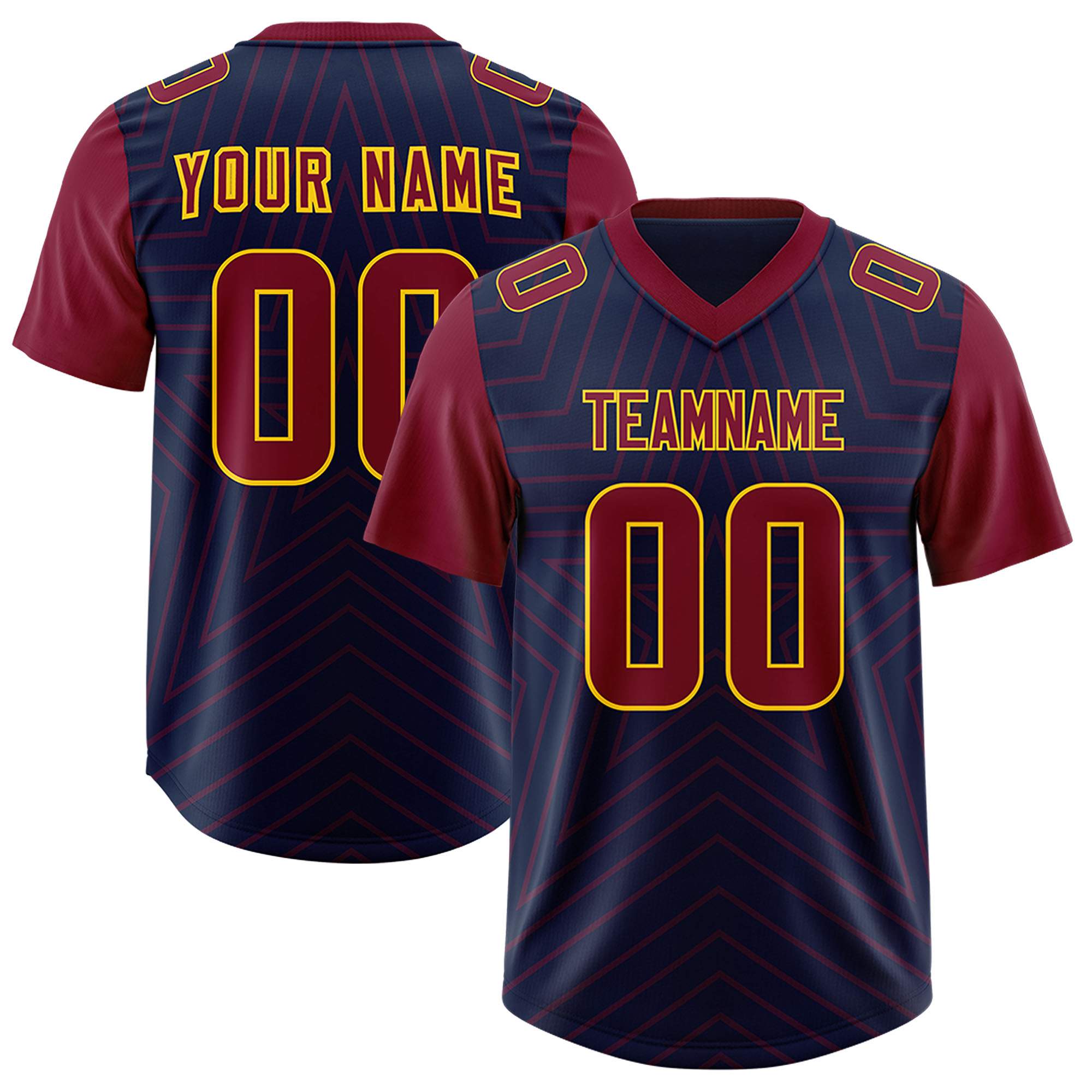 Custom Navy Cardinal Personalized Star Pattern Raglan Sleeves Authentic Football Jersey
