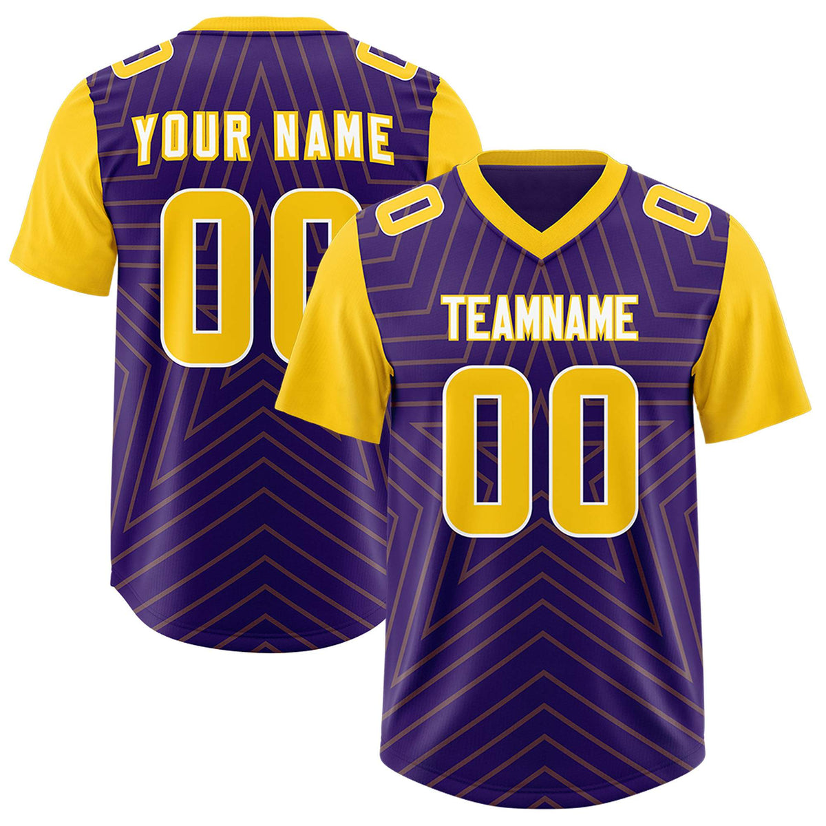 Custom Purple Gold Personalized Star Pattern Raglan Sleeves Authentic Football Jersey