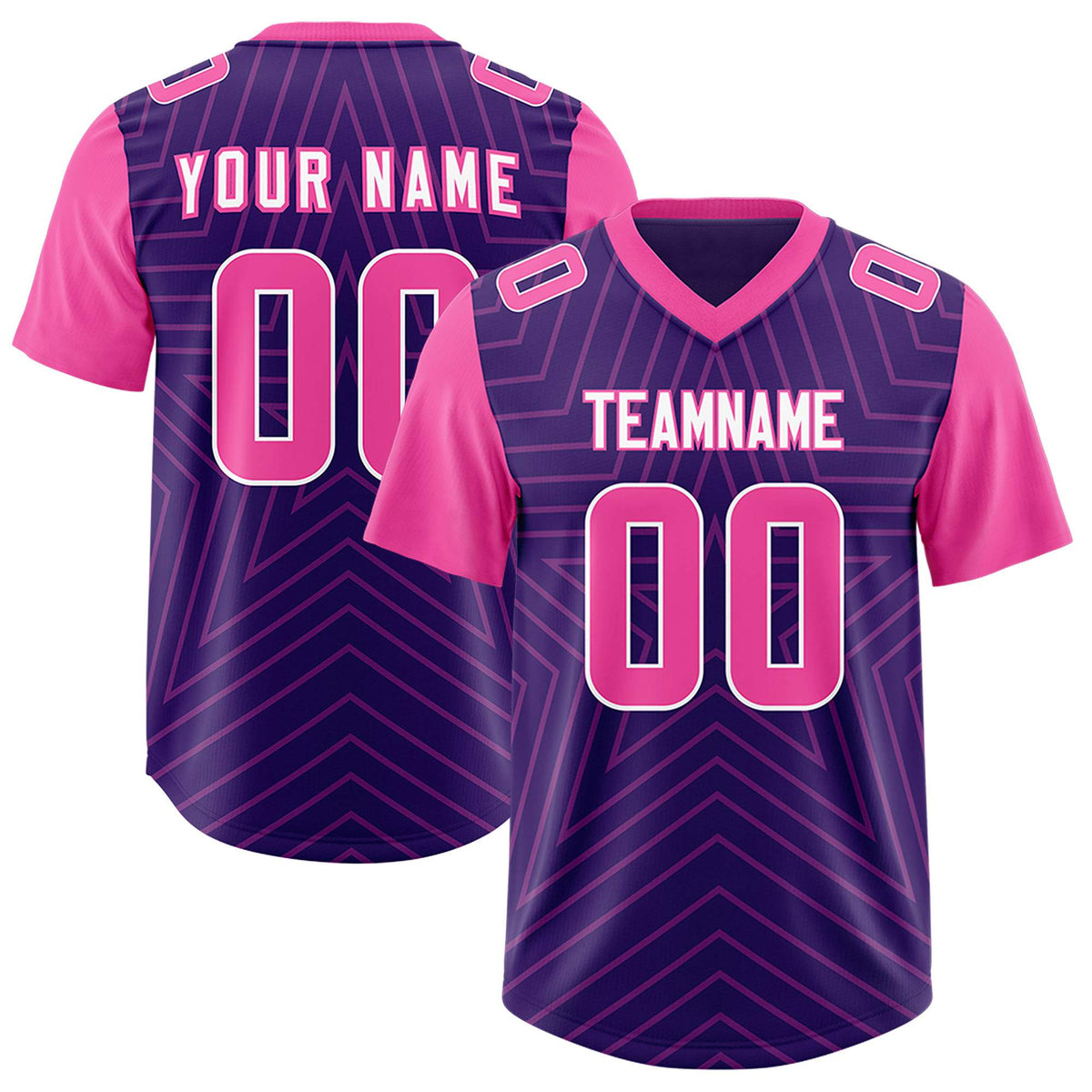 Custom Purple Pink Personalized Star Pattern Raglan Sleeves Authentic Football Jersey