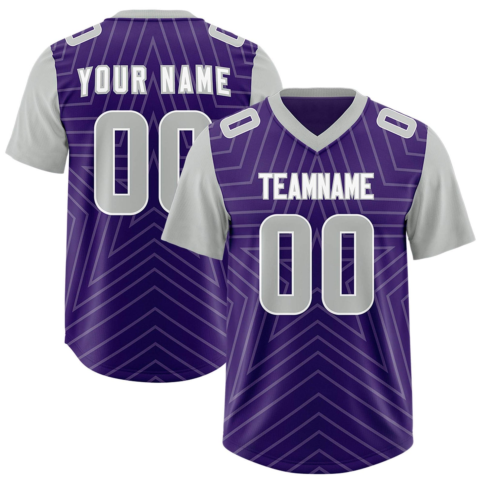 Custom Purple Gray Personalized Star Pattern Raglan Sleeves Authentic Football Jersey