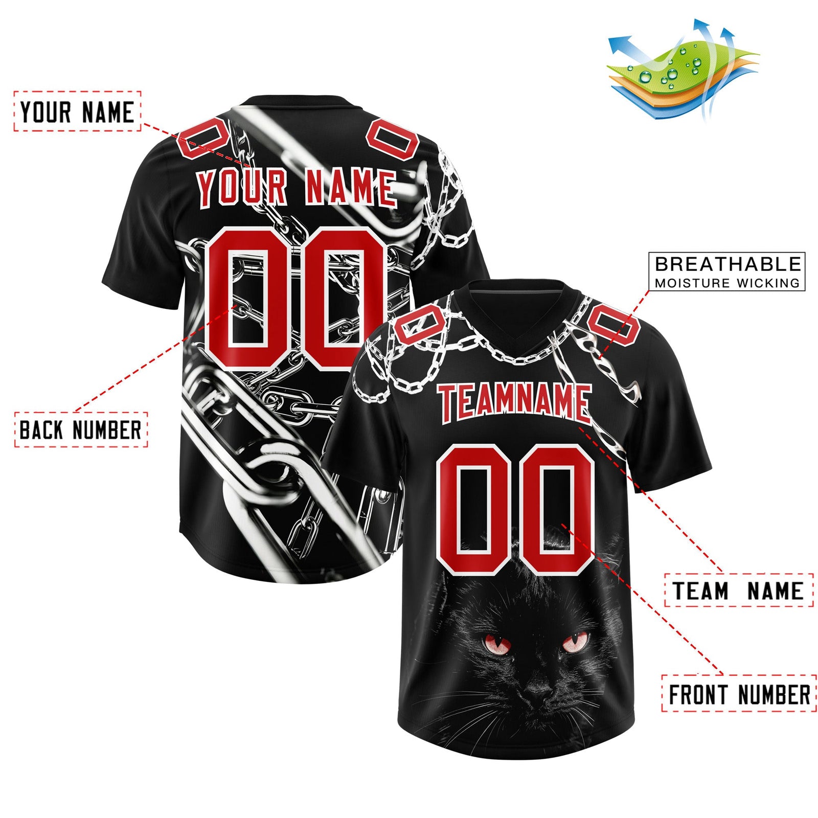Custom Black Red Graffiti Pattern Chains Football Jersey| KXKSHOP