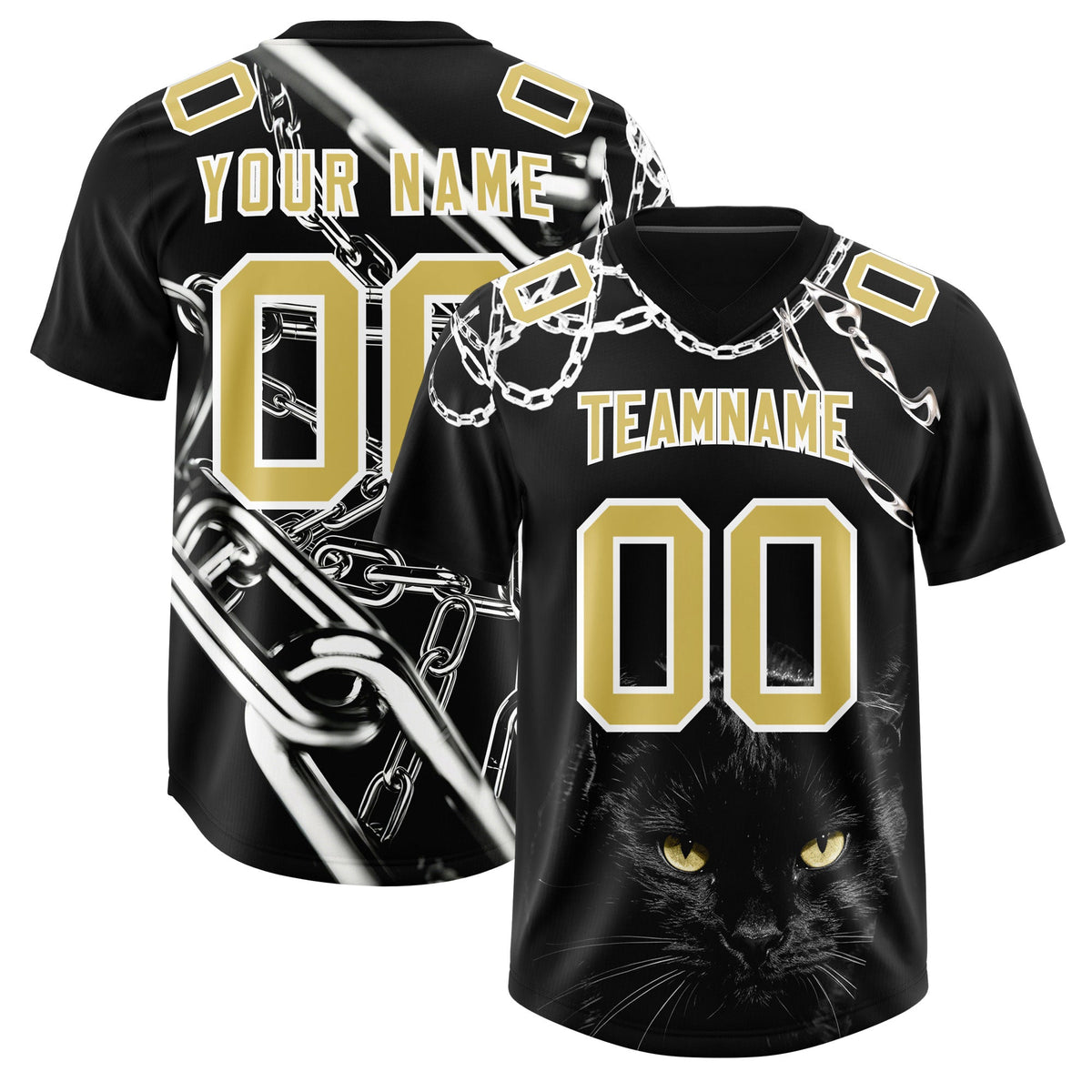 Custom Black Old Gold Graffiti Pattern Chains Football Jersey| KXKSHOP