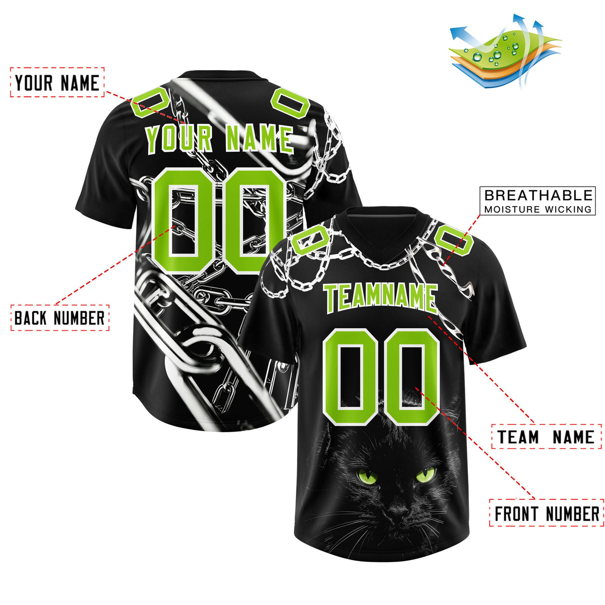 Custom Black Neon Green Graffiti Pattern Chains Football Jersey| KXKSHOP