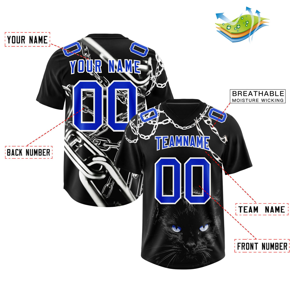 Custom Black Blue Graffiti Pattern Chains Football Jersey| KXKSHOP