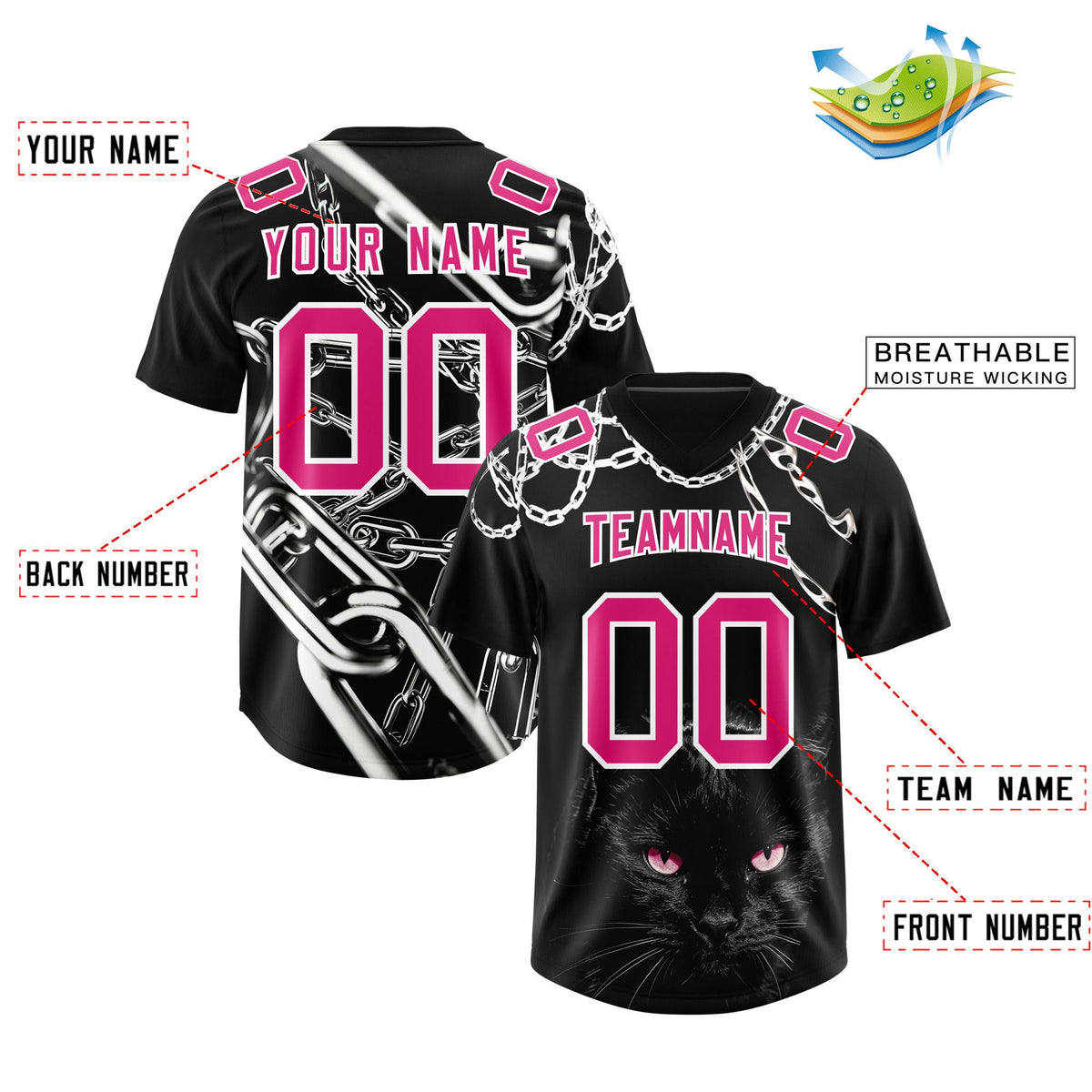Custom Black Pink Graffiti Pattern Chains Football Jersey| KXKSHOP