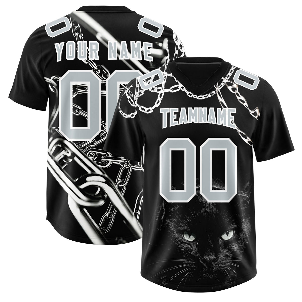 Custom Black Silver Graffiti Pattern Chains Football Jersey| KXKSHOP