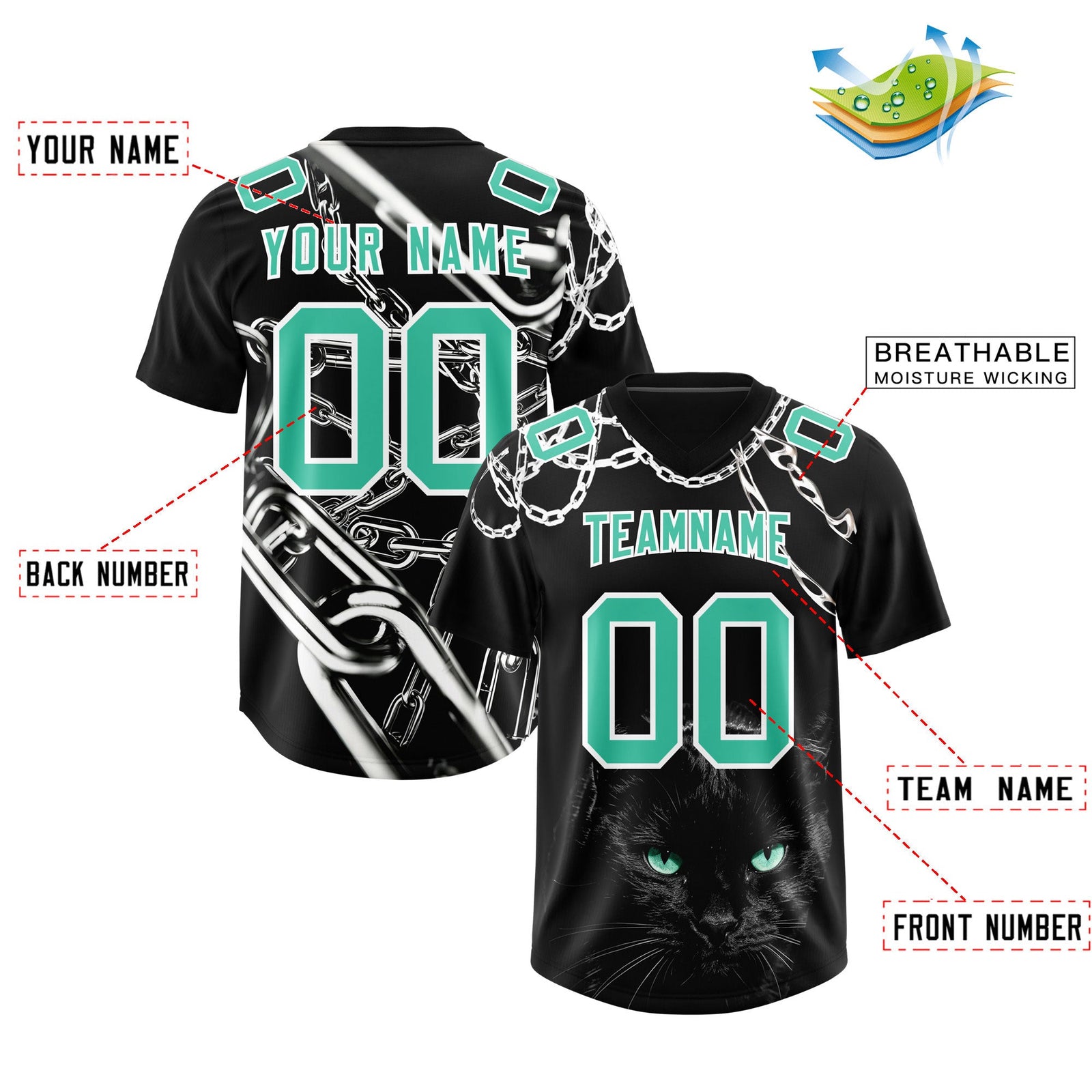 Custom Black Green Graffiti Pattern Chains Football Jersey| KXKSHOP