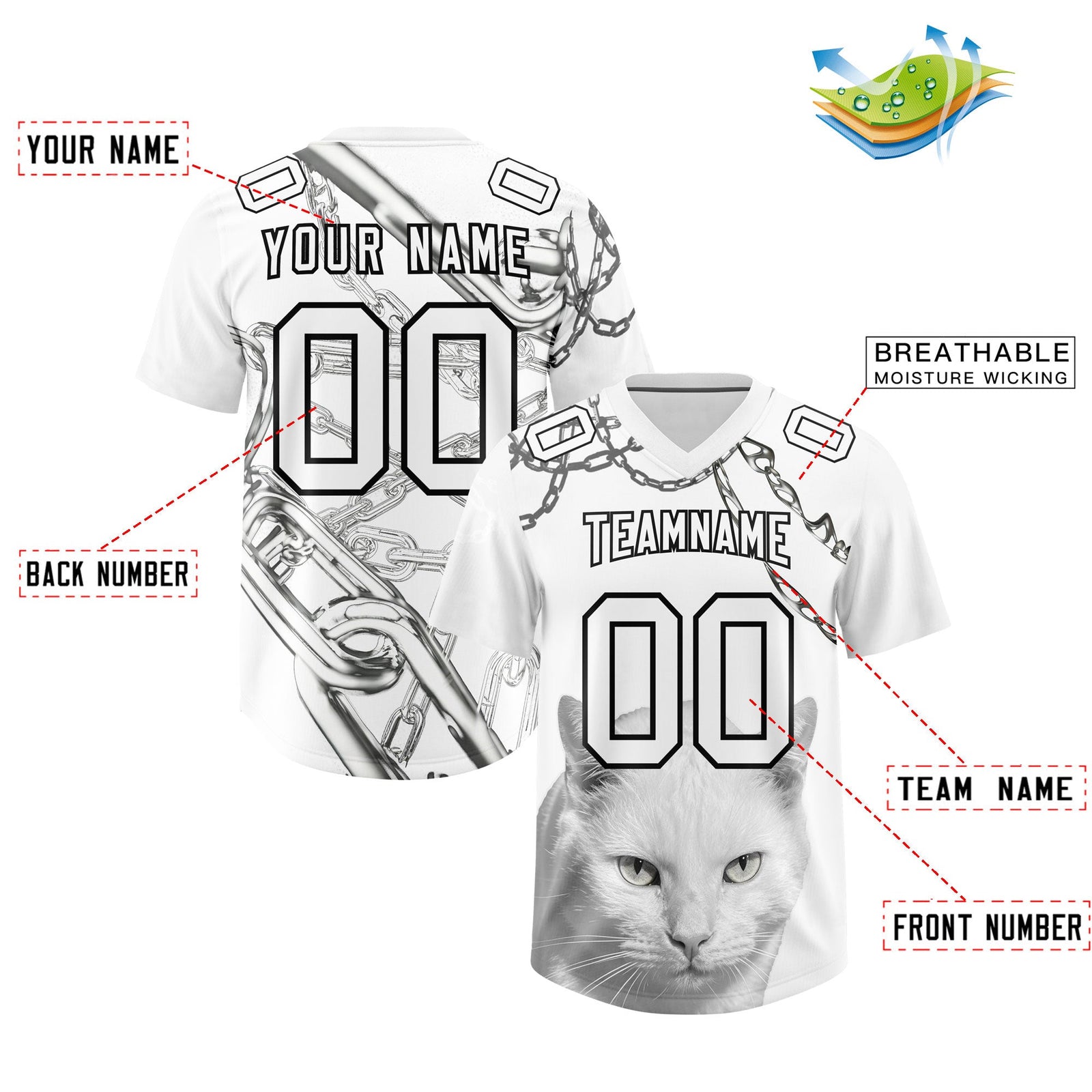Custom White Graffiti Pattern Chains Football Jersey| KXKSHOP