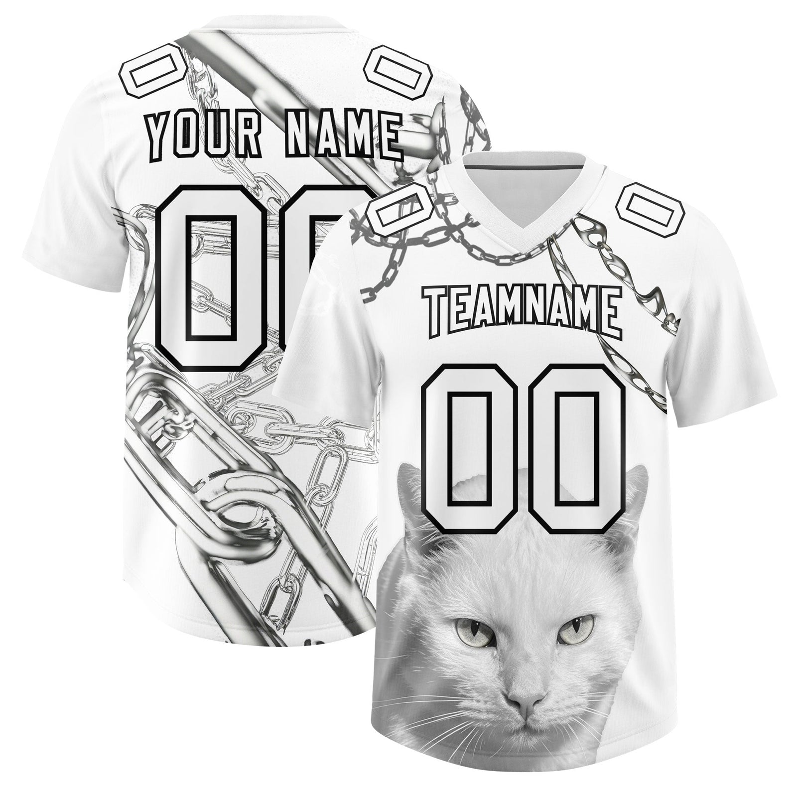 Custom White Graffiti Pattern Chains Football Jersey| KXKSHOP