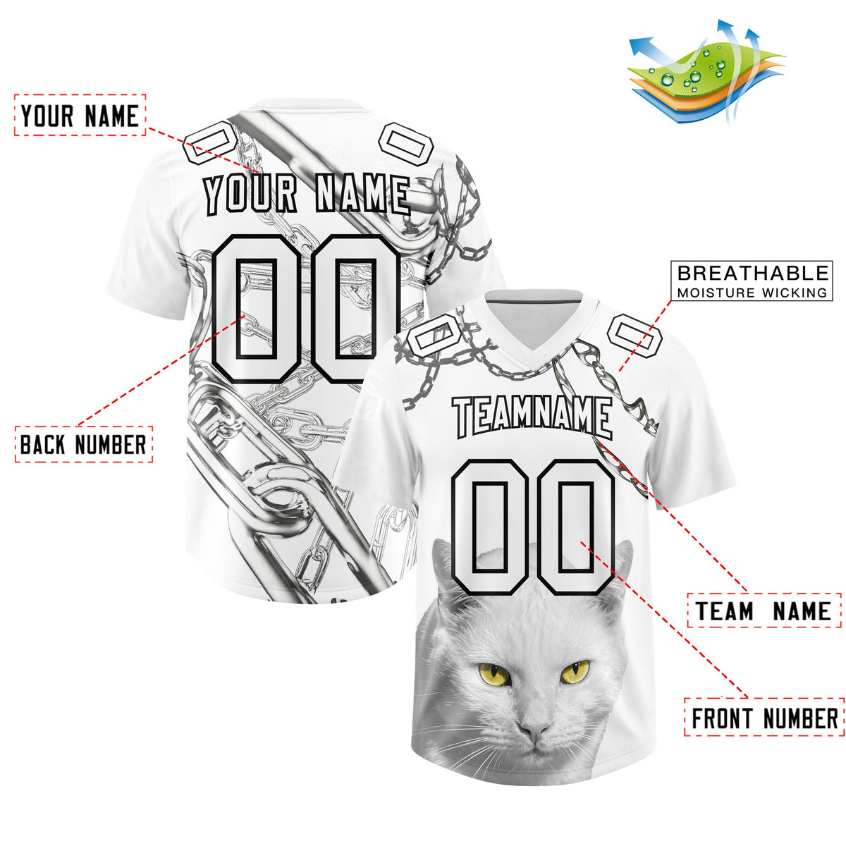 Custom White Graffiti Pattern Chains Football Jersey| KXKSHOP