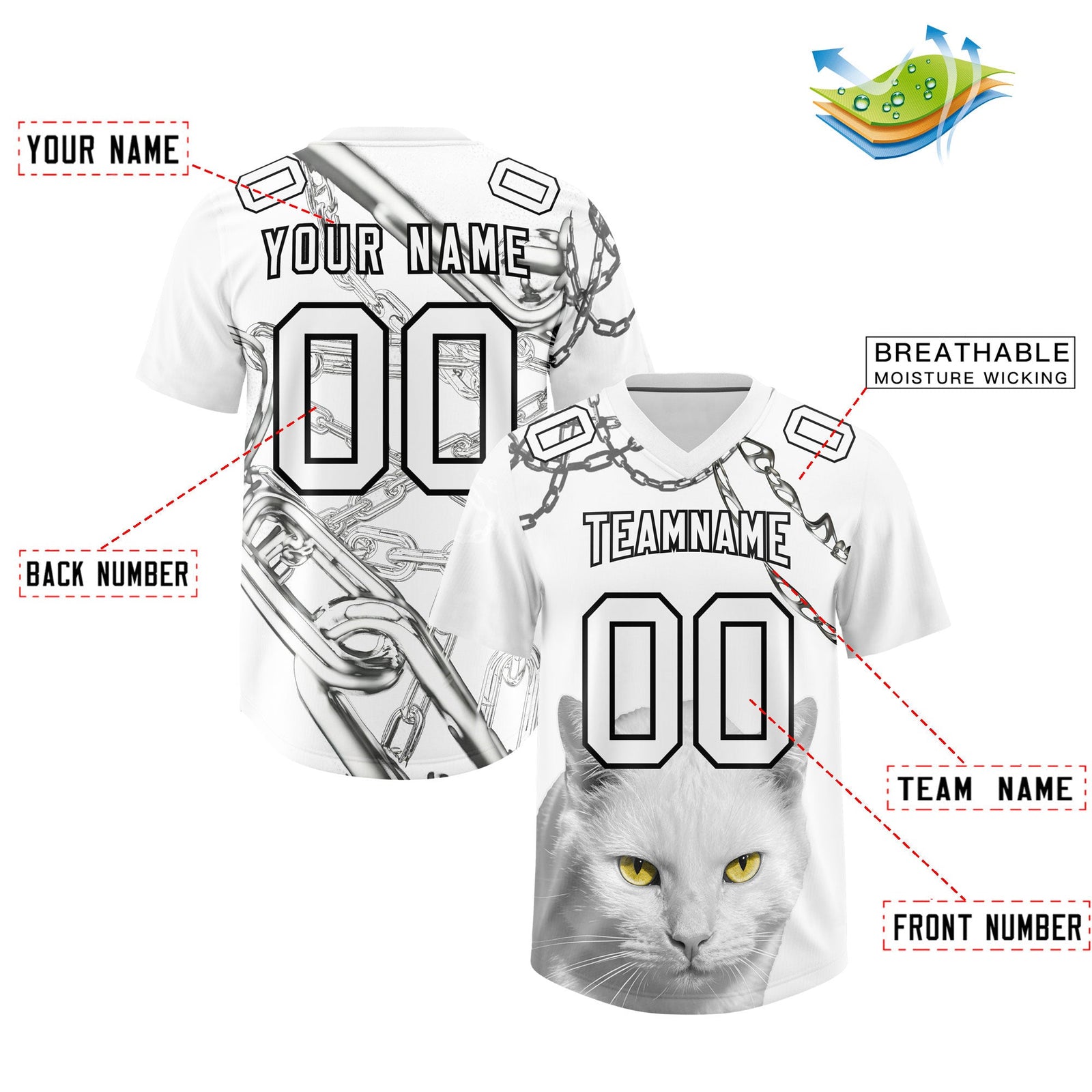 Custom White Graffiti Pattern Chains Football Jersey| KXKSHOP