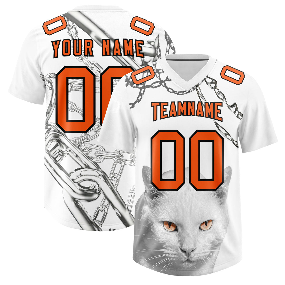 Custom White Orange Graffiti Pattern Chains Football Jersey| KXKSHOP