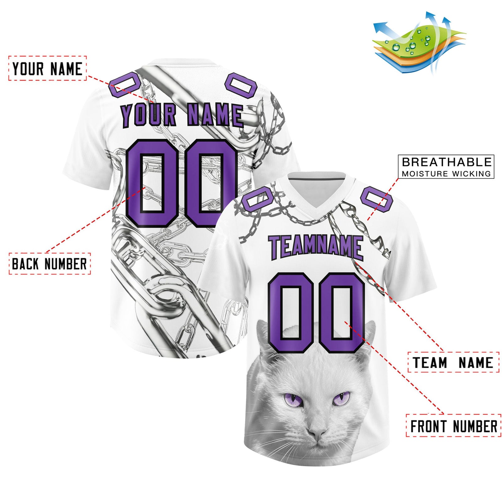 Custom White Purple Graffiti Pattern Chains Football Jersey| KXKSHOP