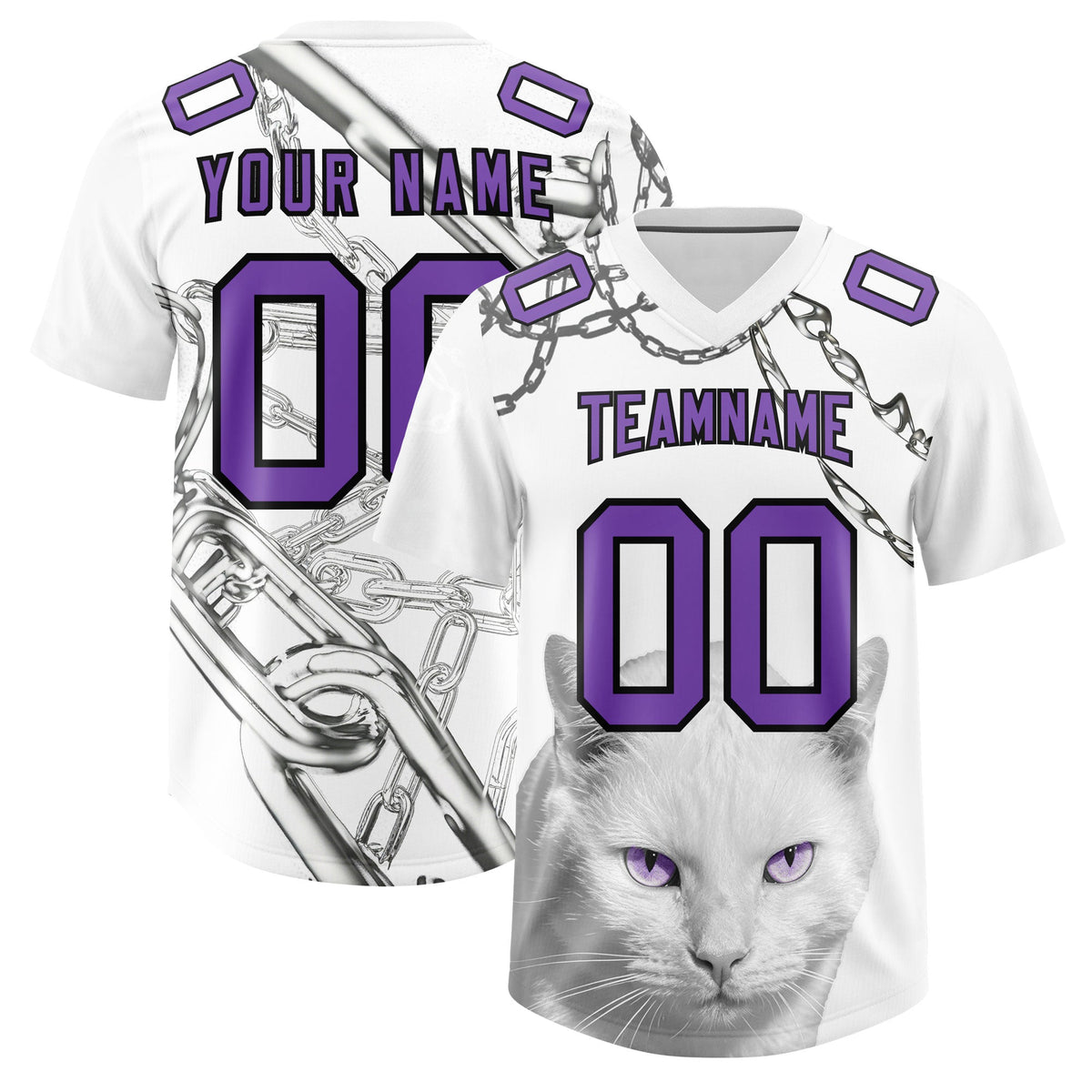 Custom White Purple Graffiti Pattern Chains Football Jersey| KXKSHOP