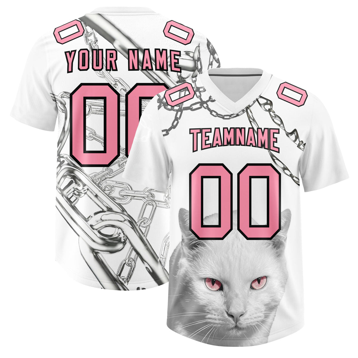 Custom White Light Pink Graffiti Pattern Chains Football Jersey| KXKSHOP