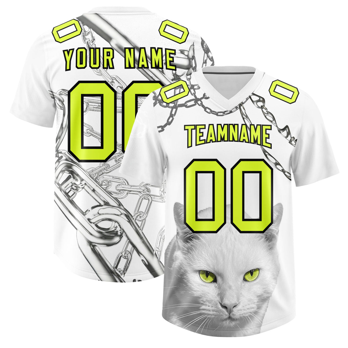 Custom White Fluorescent Green Graffiti Pattern Chains Football Jersey| KXKSHOP