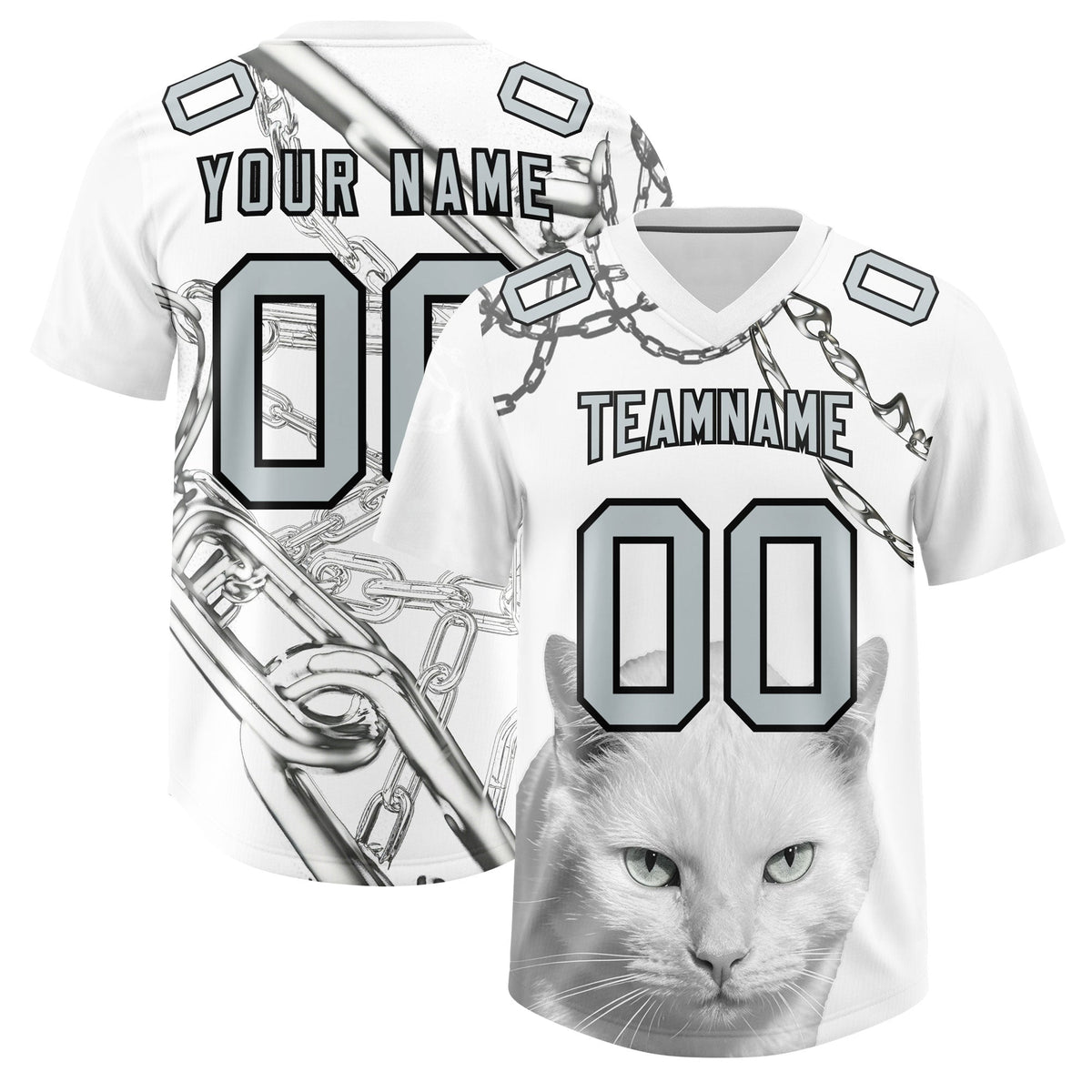 Custom White Silver Graffiti Pattern Chains Football Jersey| KXKSHOP