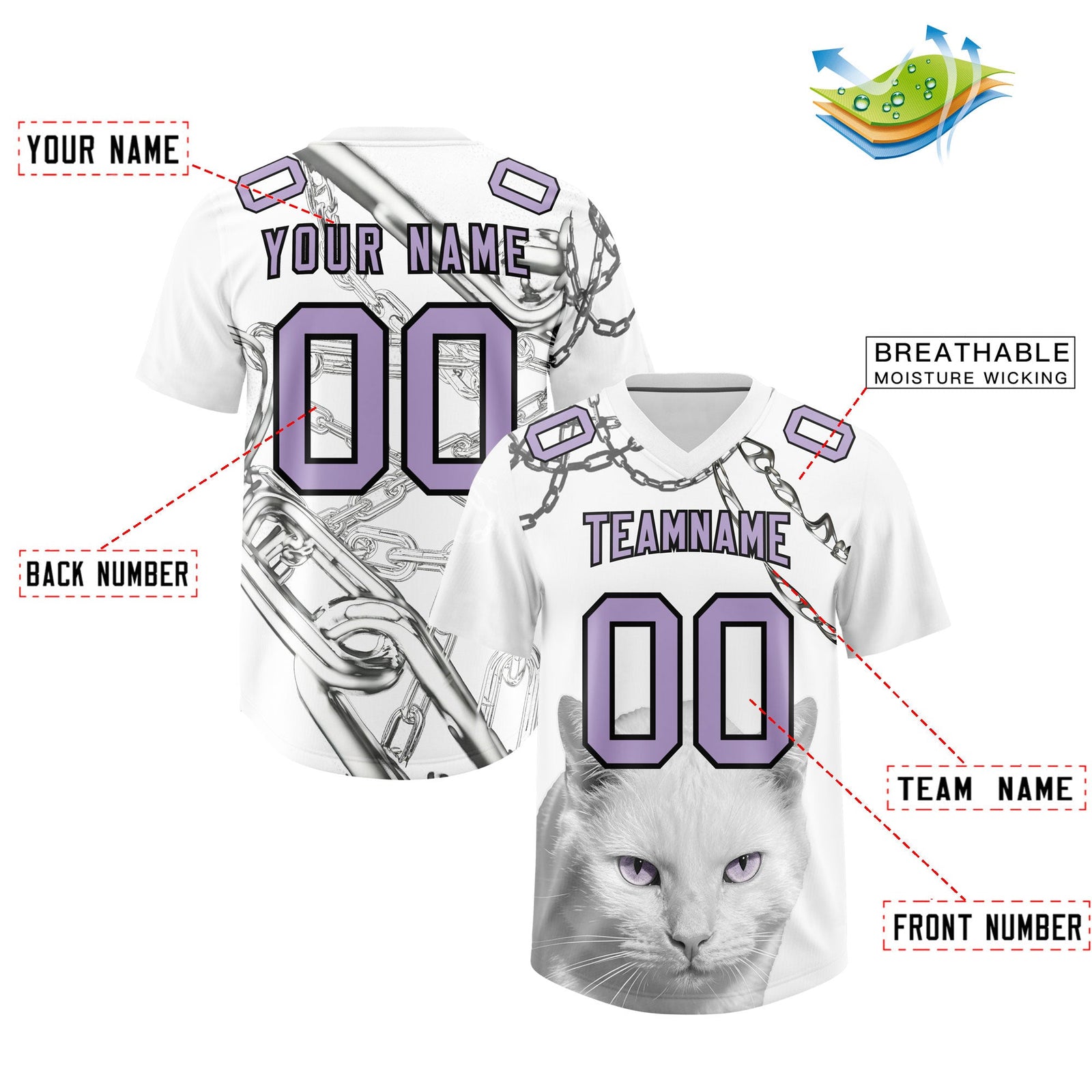 Custom White Light Purple Graffiti Pattern Chains Football Jersey| KXKSHOP