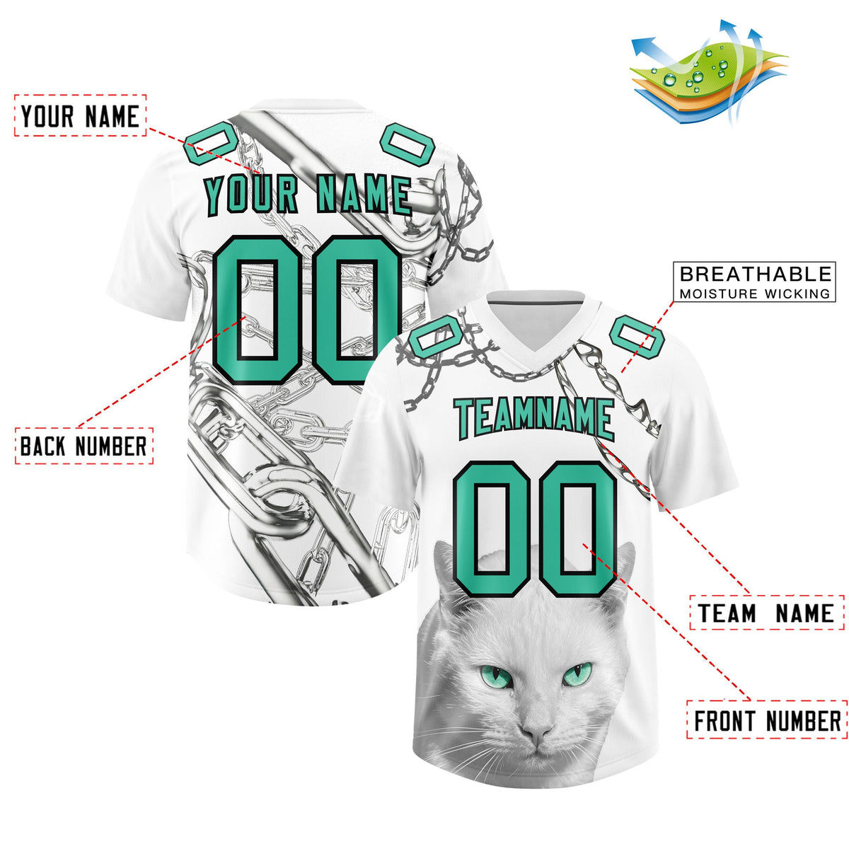 Custom White Green Graffiti Pattern Chains Football Jersey| KXKSHOP