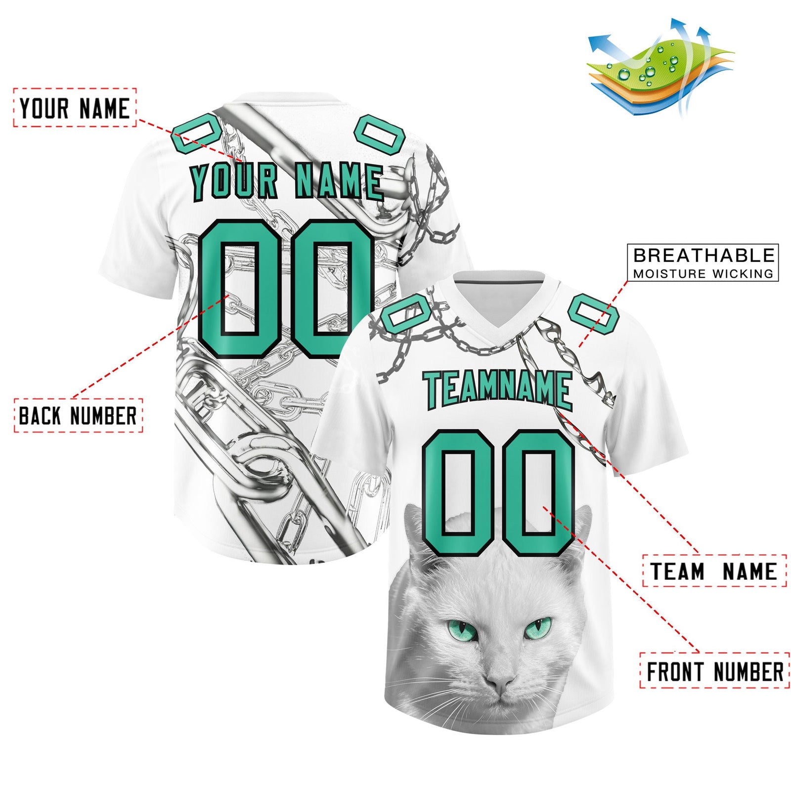 Custom White Green Graffiti Pattern Chains Football Jersey| KXKSHOP
