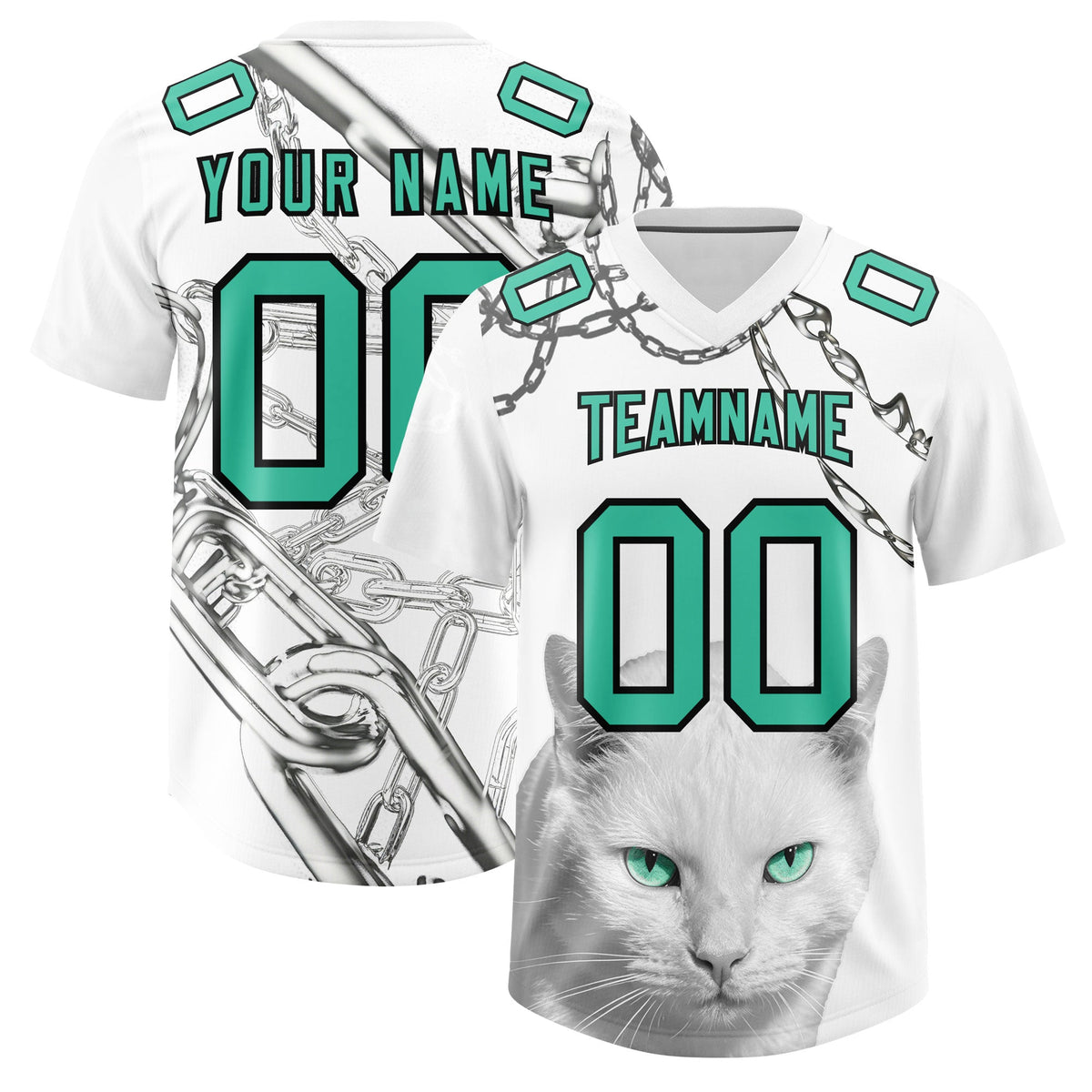 Custom White Green Graffiti Pattern Chains Football Jersey| KXKSHOP