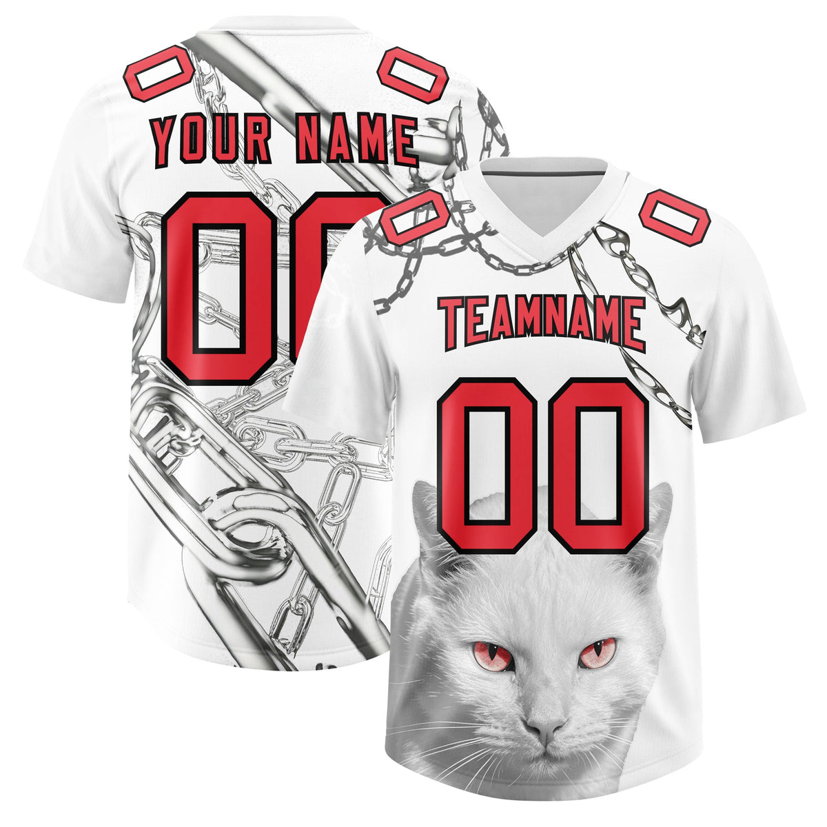 Custom White Light Red Graffiti Pattern Chains Football Jersey| KXKSHOP