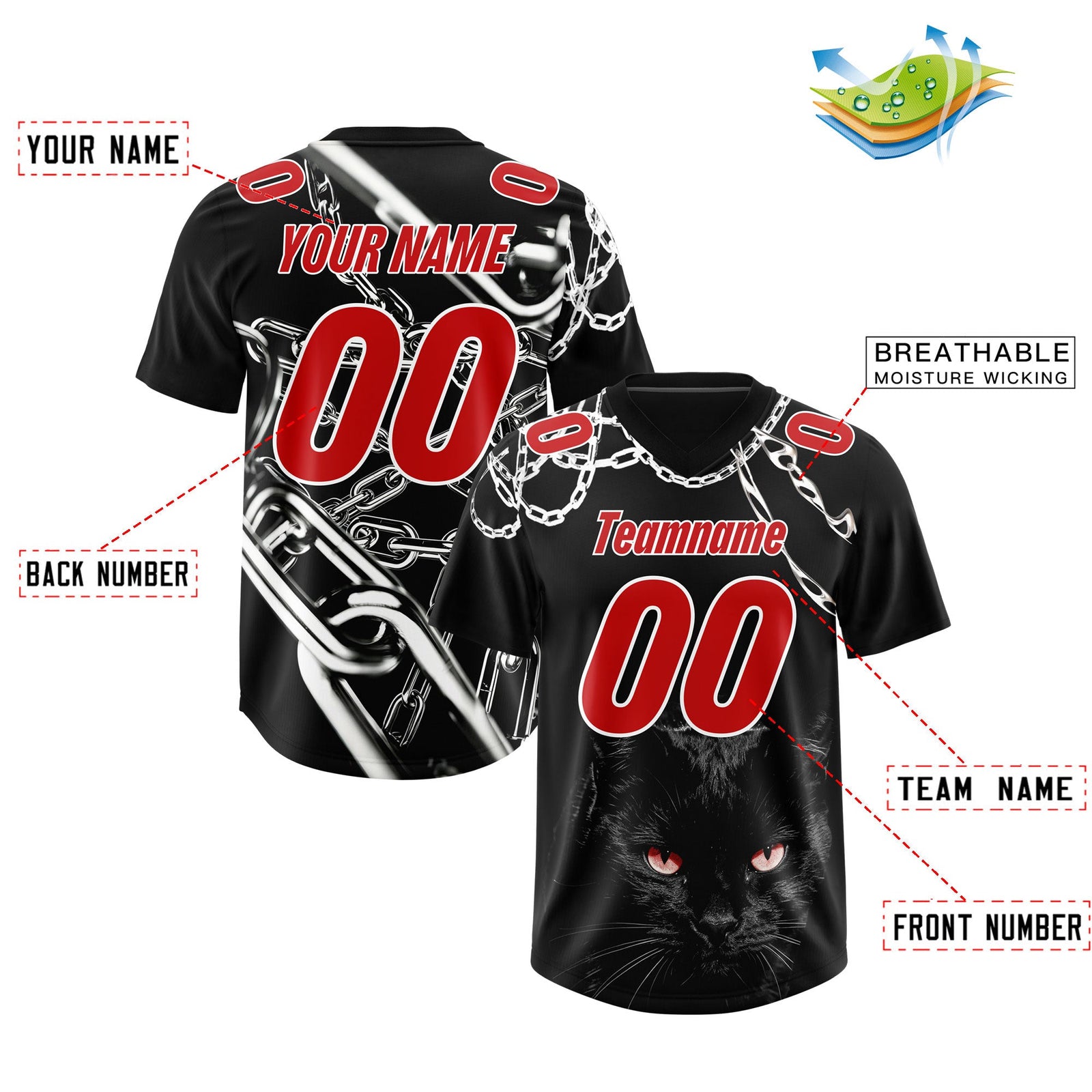 Custom Black Red Graffiti Pattern Chains Football Jersey| KXKSHOP